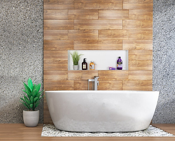 Balneo Niche murale de douche sans rebords 90x30x7cm, étagère encastrable douche acier inox, blanc, WALL-BOX No Rim