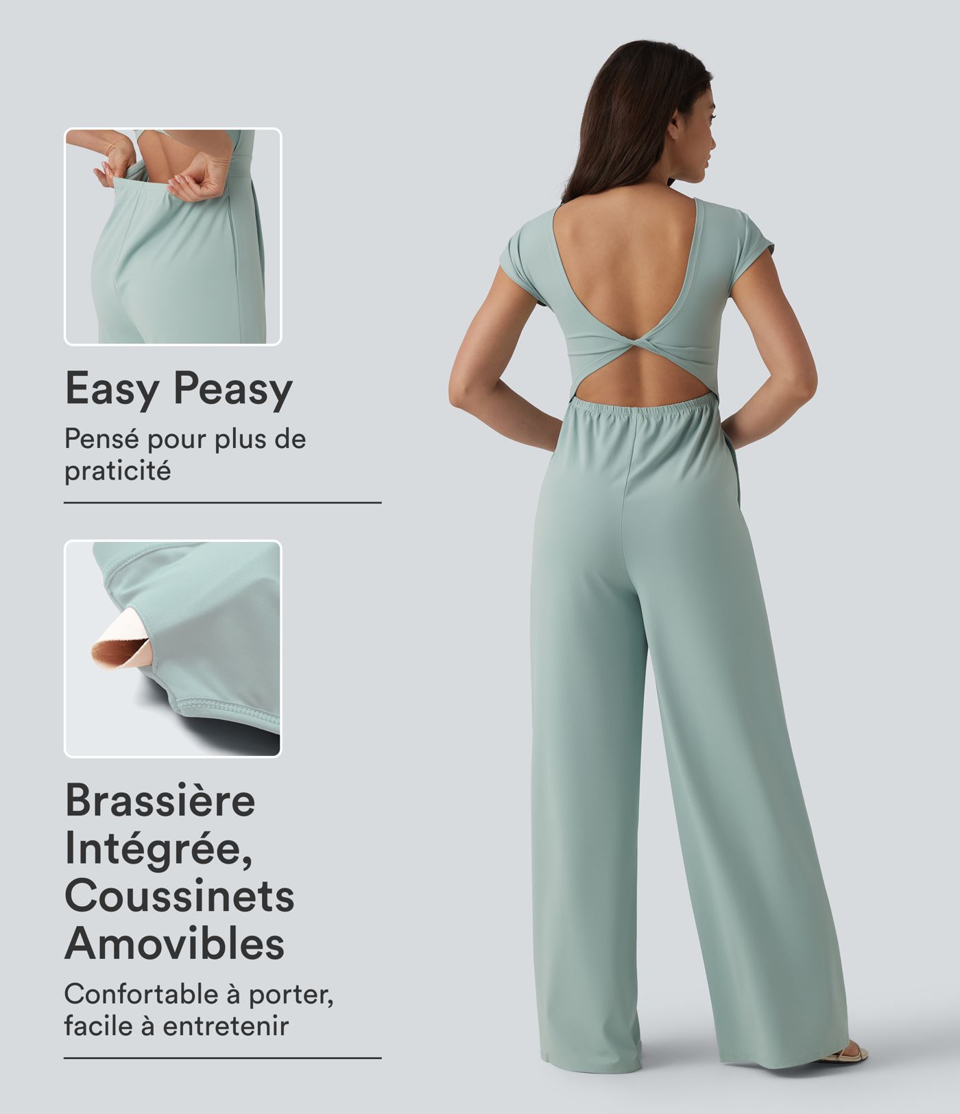 Combinaison casual dos ouvert torsadé avec soutien-gorge intégré et poches – Easy Peasy