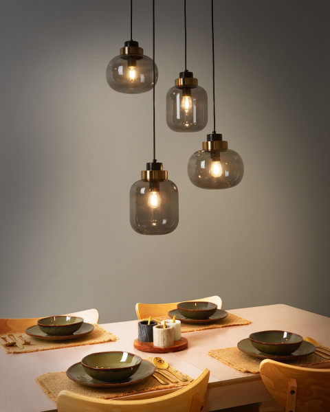 Lampa wisząca 4-punktowa przezroczysta szara