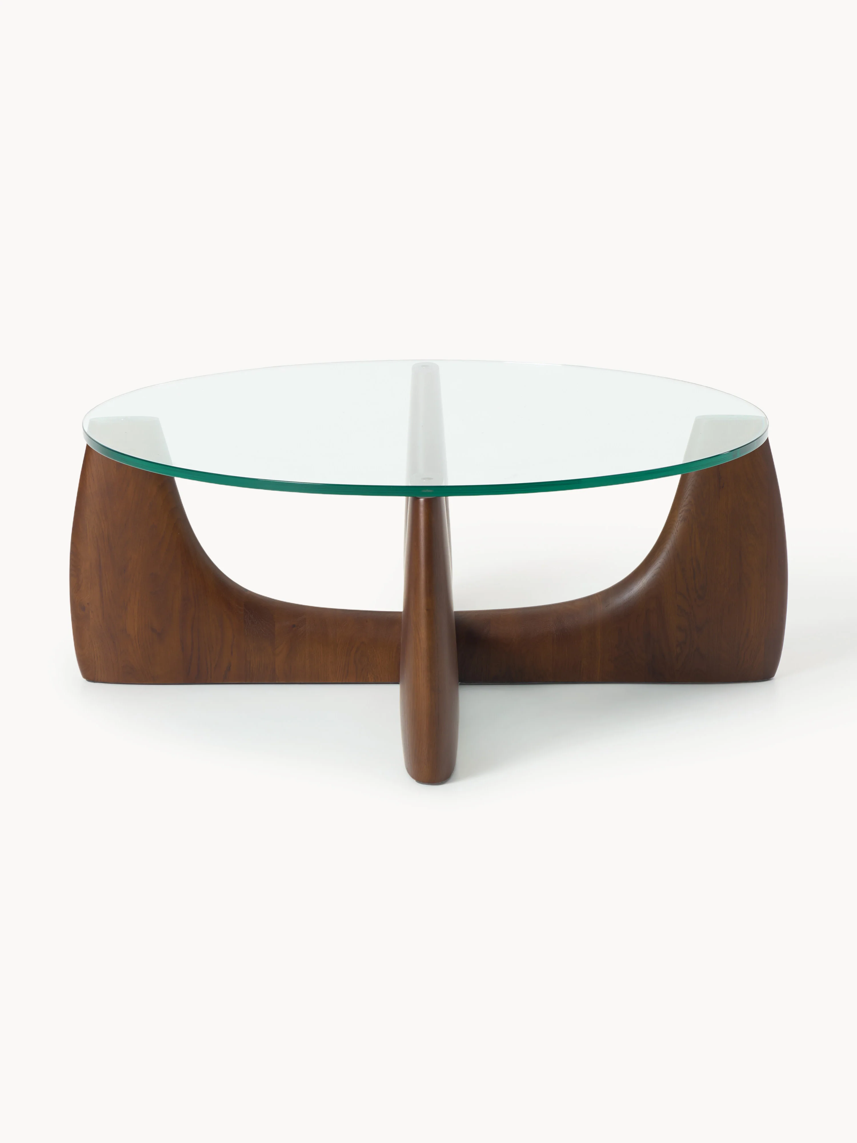 Runder Holz-Couchtisch Miya mit Glasplatte