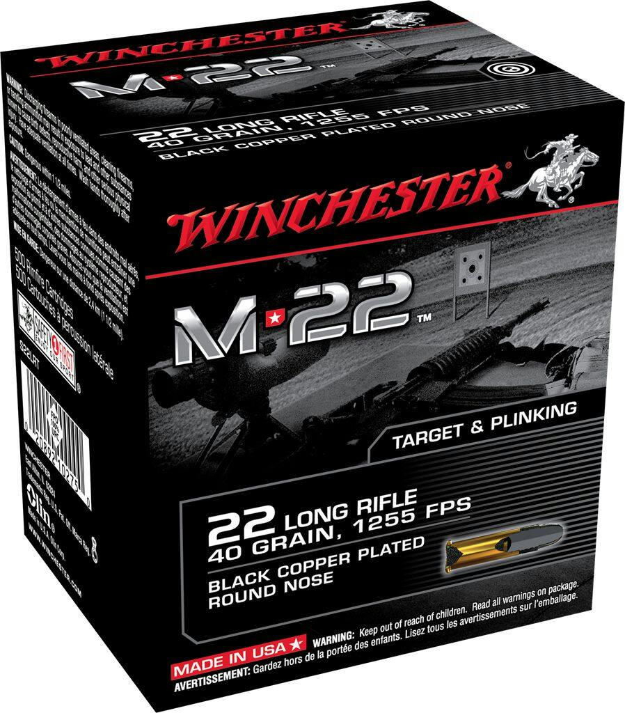 Winchester .22 Long Rifle 40 Grain M22 Rifle Ammunition, 1000-pk
