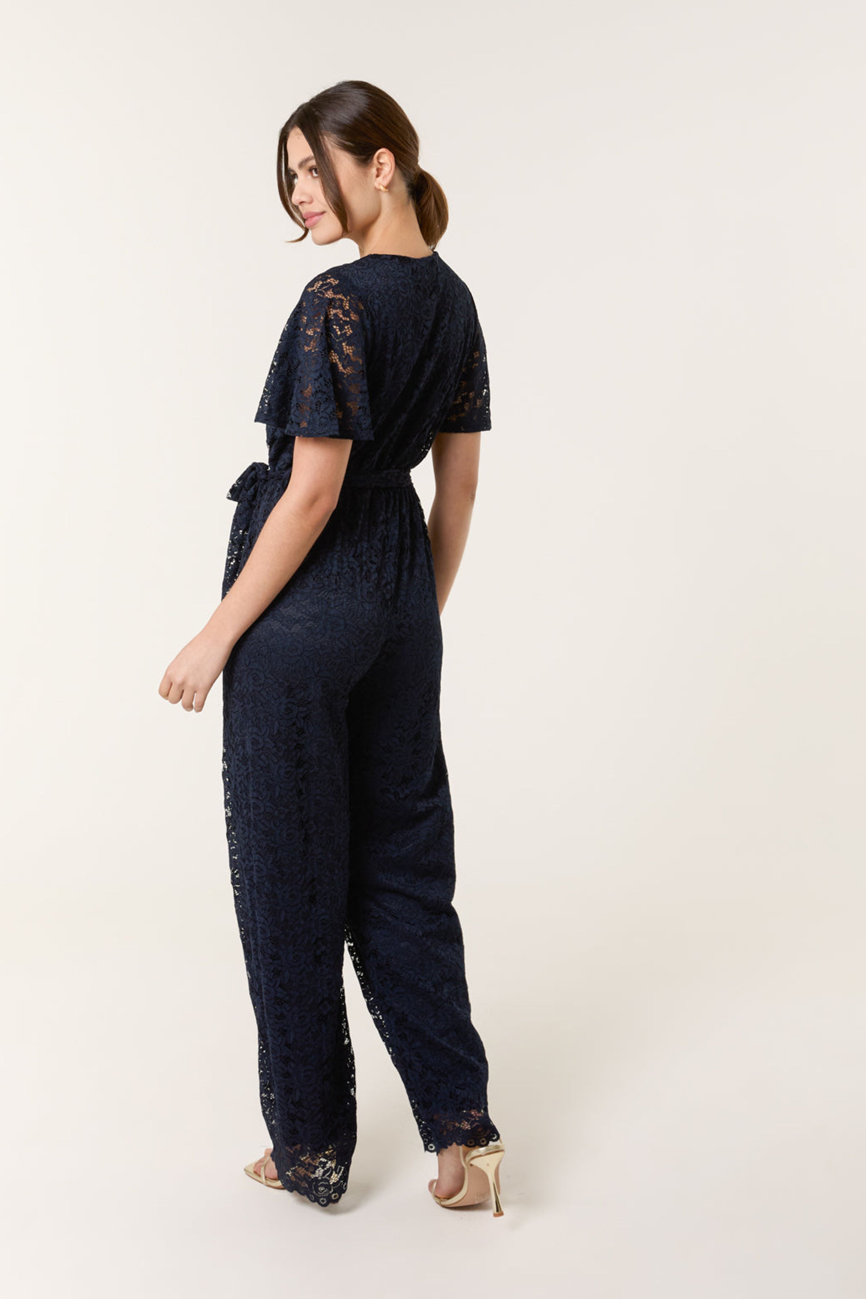 Blue Vanilla Navy Lace Wrap Over Jumpsuit