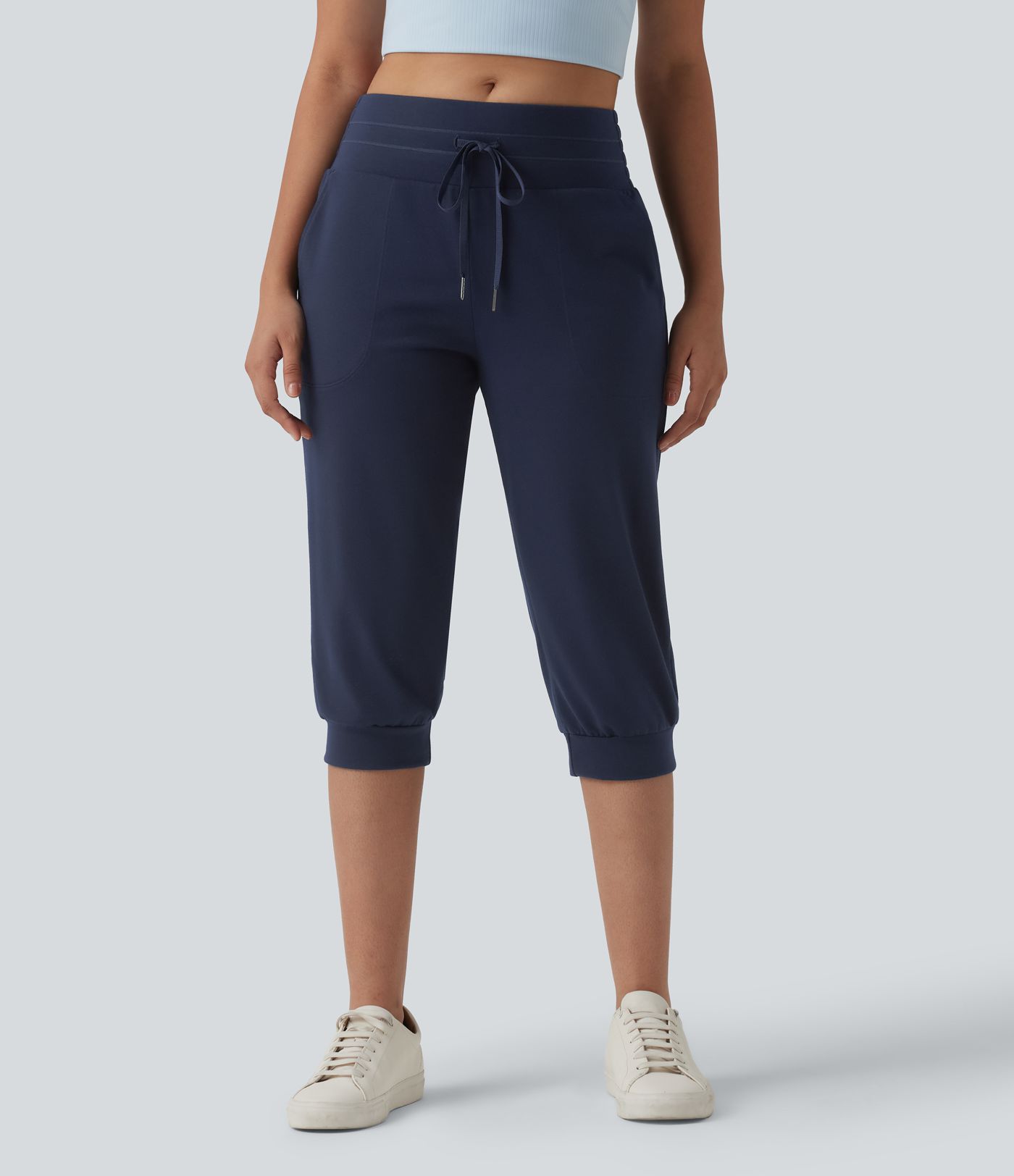 Jogging casual capri taille mi-haute avec cordon de serrage et poches