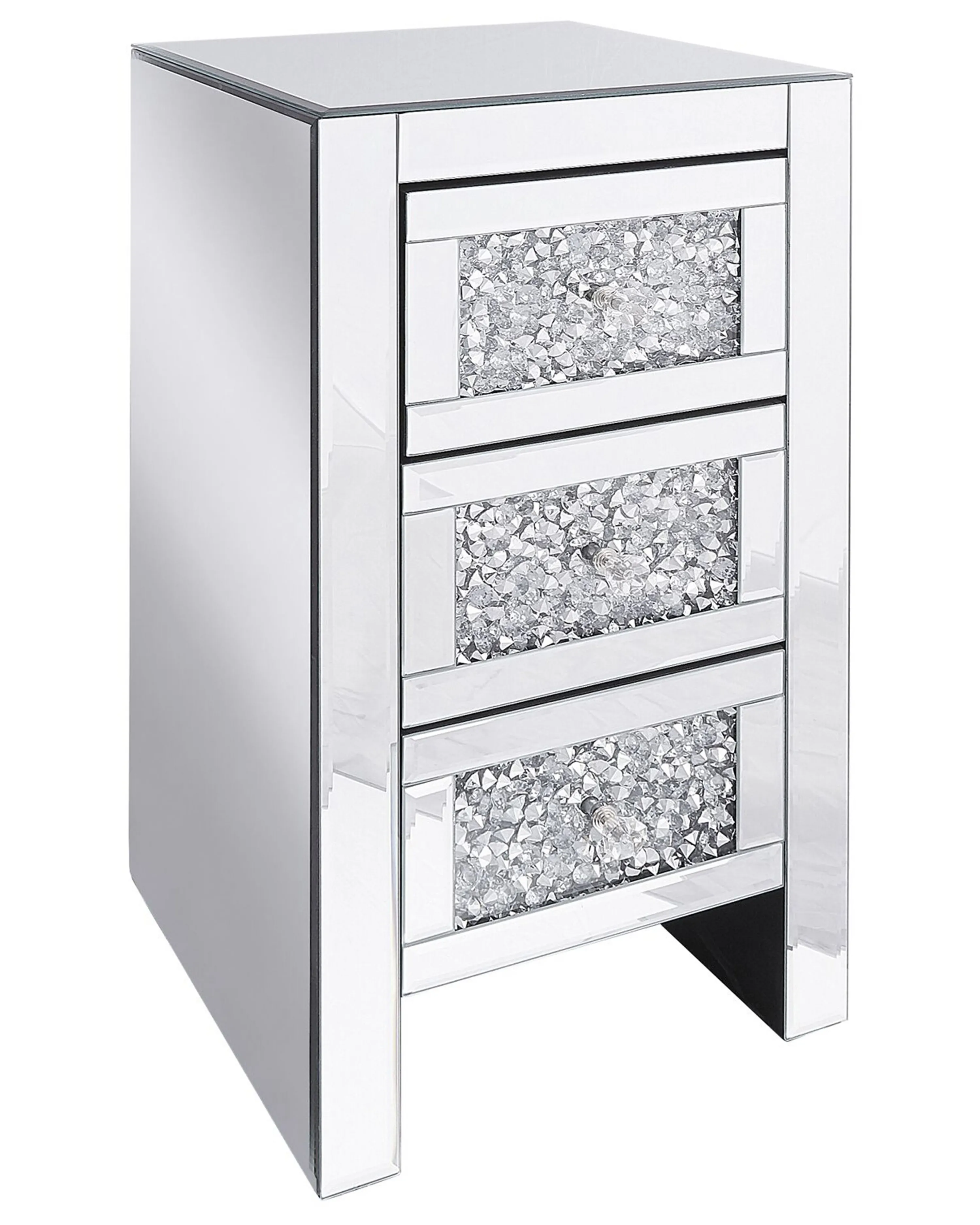 3 Drawer Bedside Table LORAY Glass Mirrored Silver
