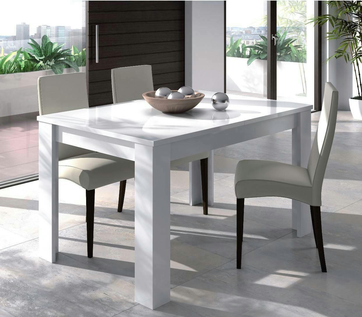DALICE - Table extensible effet bois 140/190x90 cm blanc brillant
