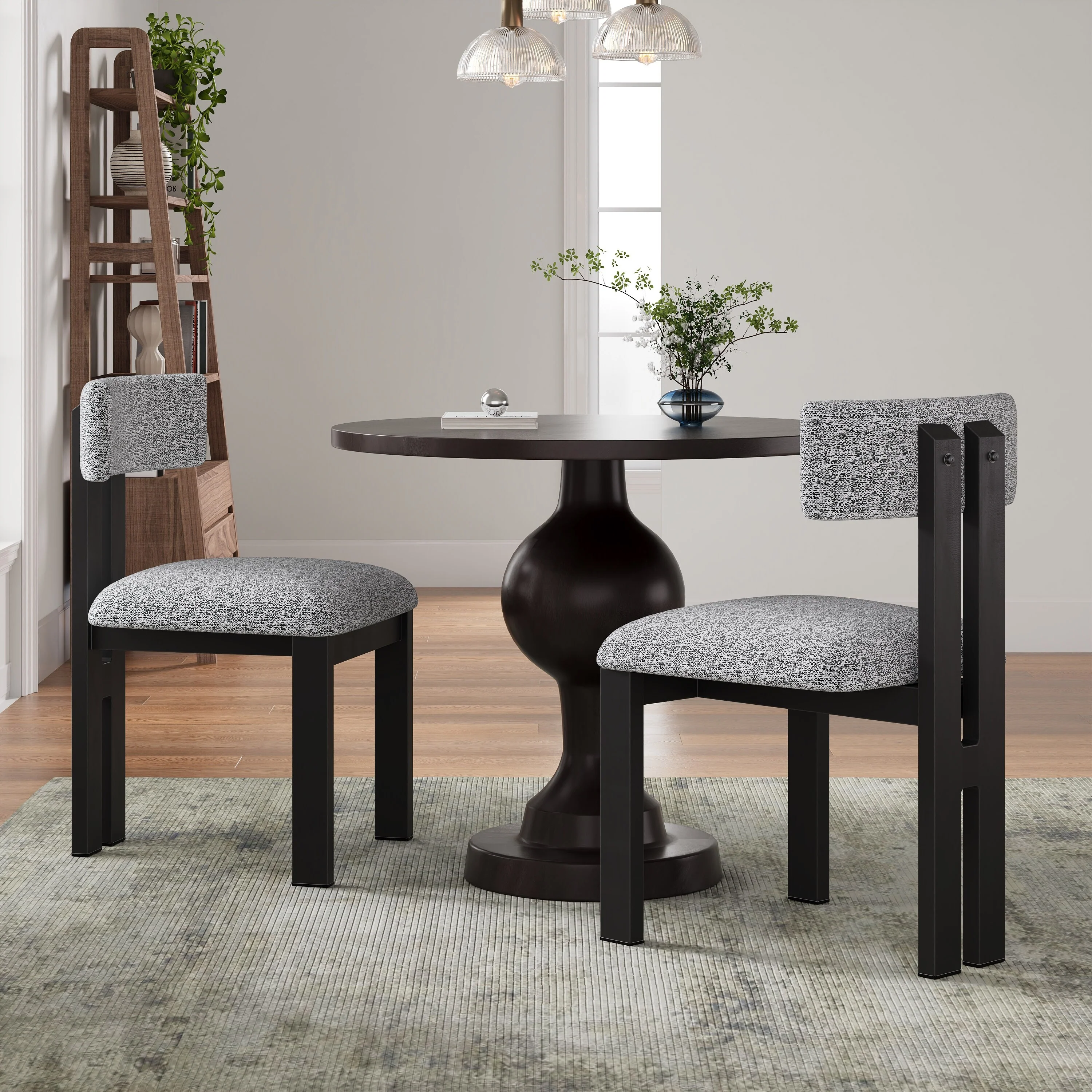 Set of 2 Upholstered Armless Dining Chairs - Modern Fabric Seat with Sturdy Metal Legs for Kitchen & Dining Room