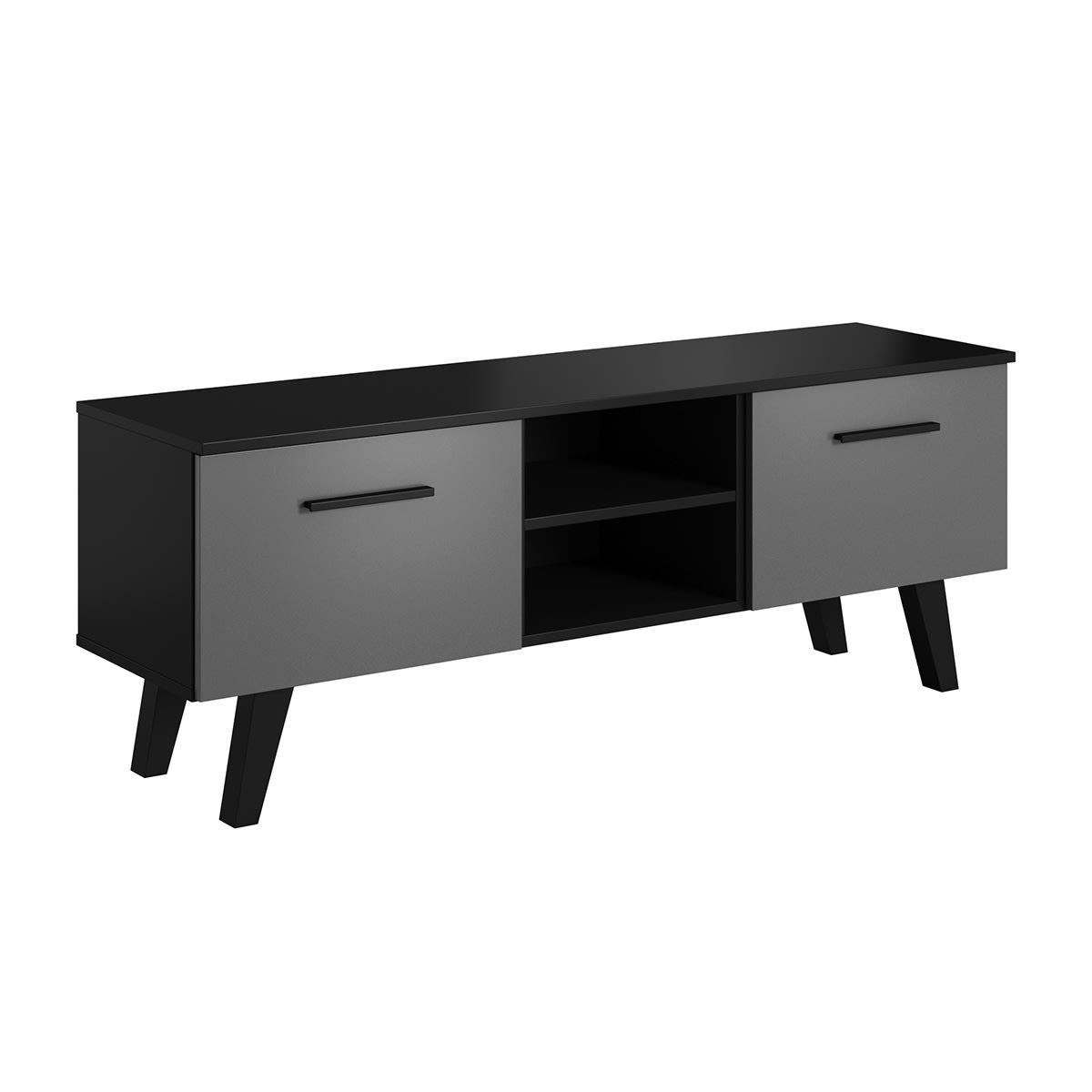 NORD - Meuble tv 2 portes 140 cm noir et gris