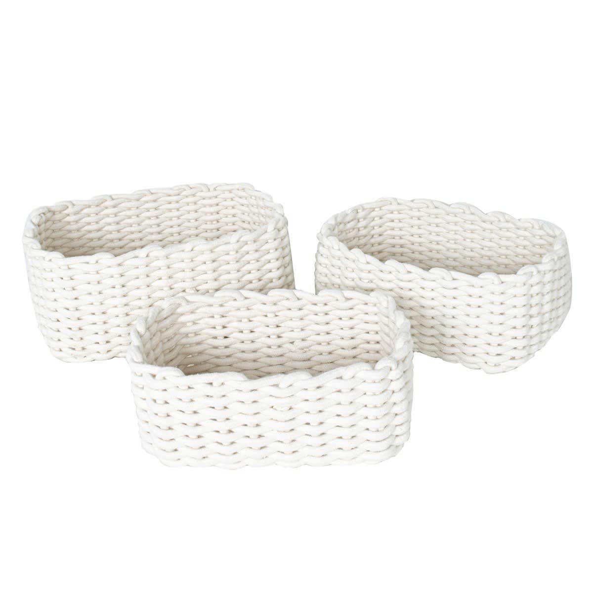 INDIES - Lot de 3 paniers en coton blanc