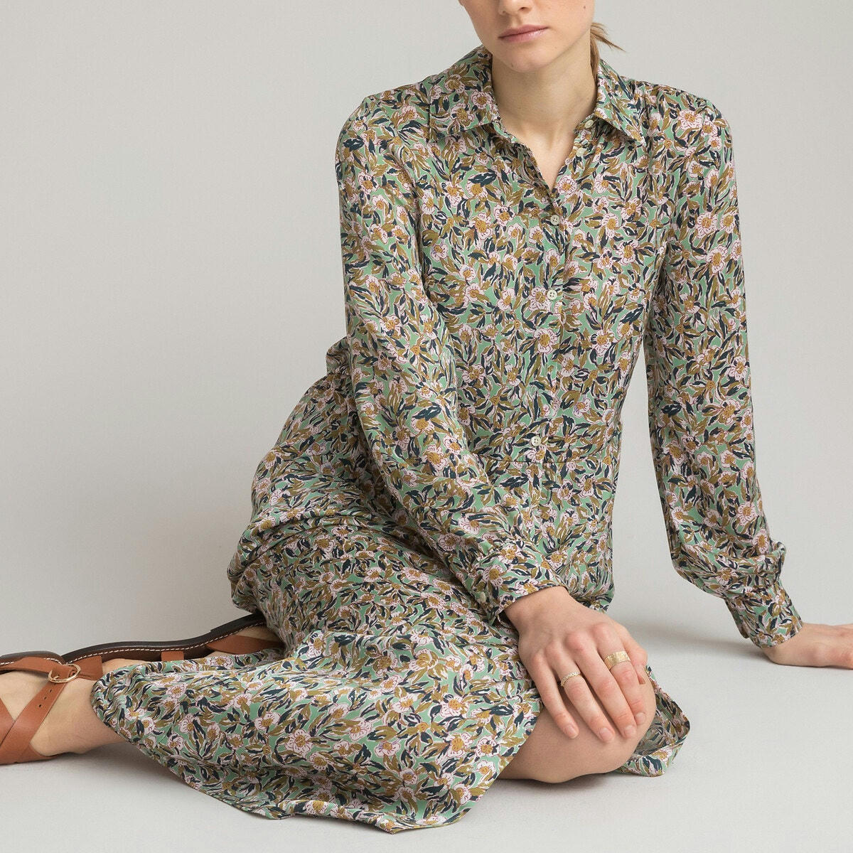Robe longue évasée imprimée, fabriquée en Europe