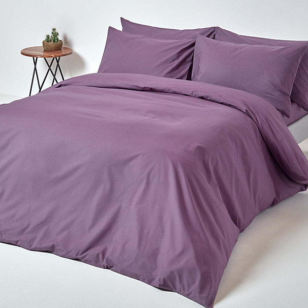 Parure de lit 100% coton égyptien 200 fils violet, 230x220cm - HOMESCAPES