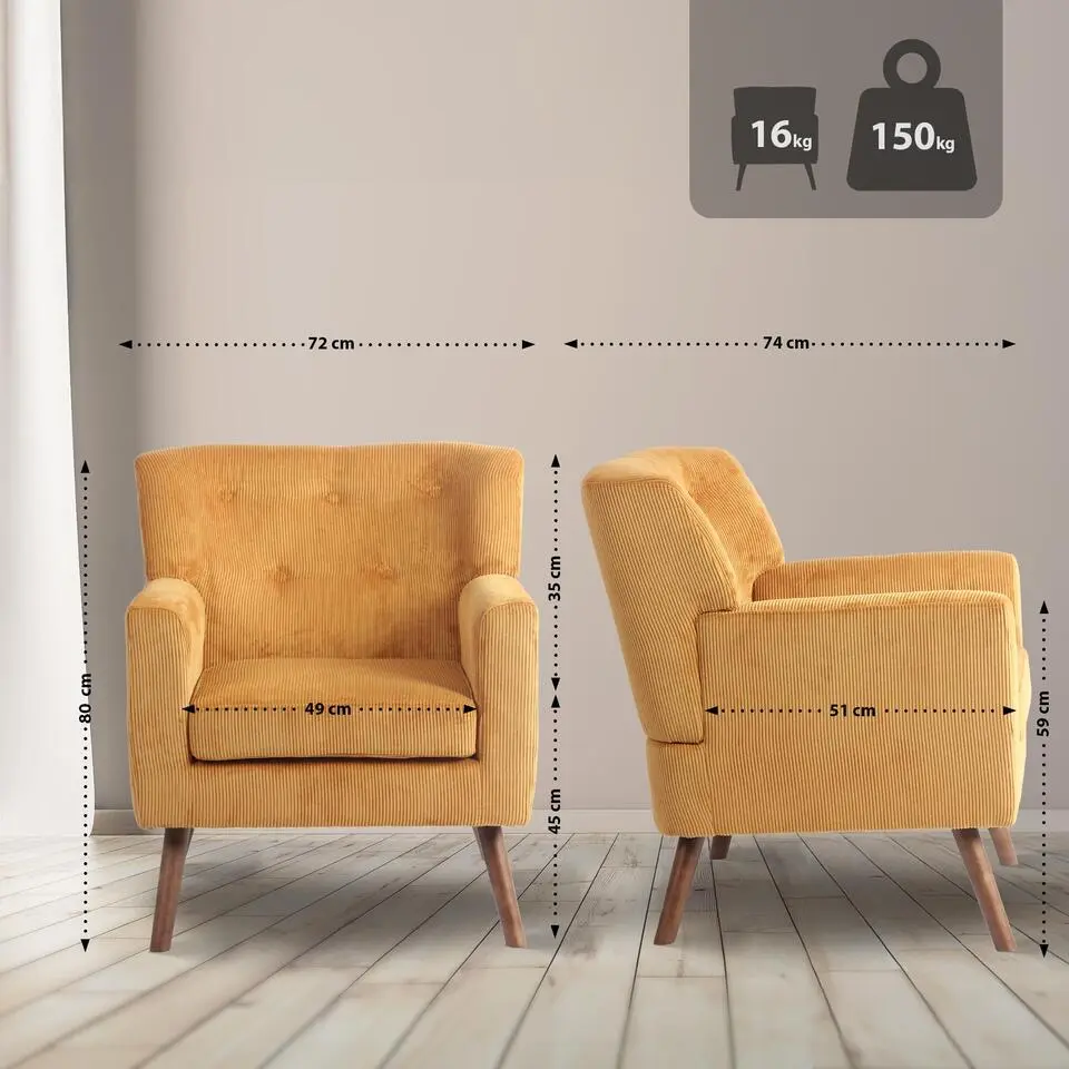 CLP Fauteuil Kioni bruin Frame - Ribstof - oranje