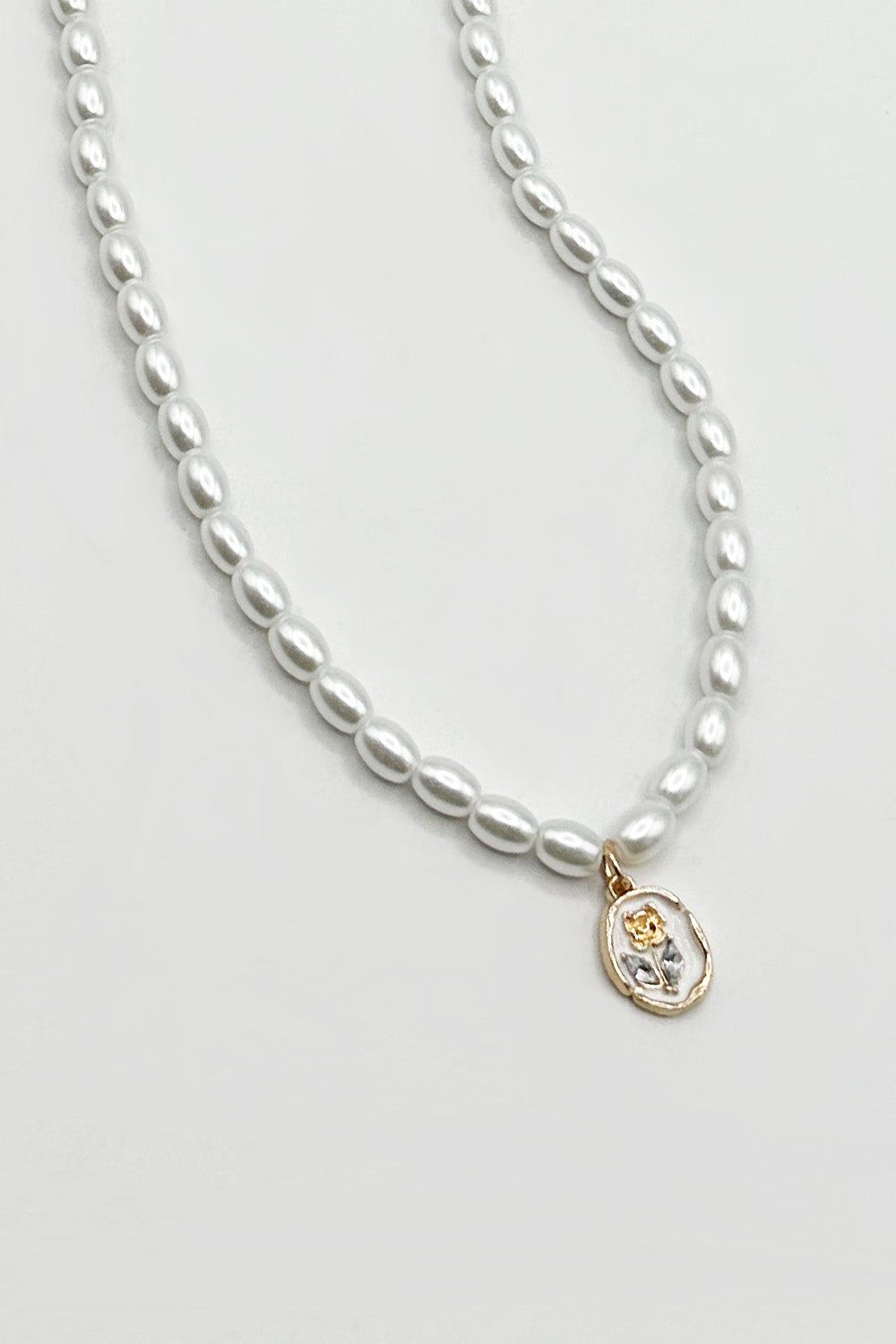 SVNX Pearl Chain Necklace with Floral Pendant - Gift Boxed
