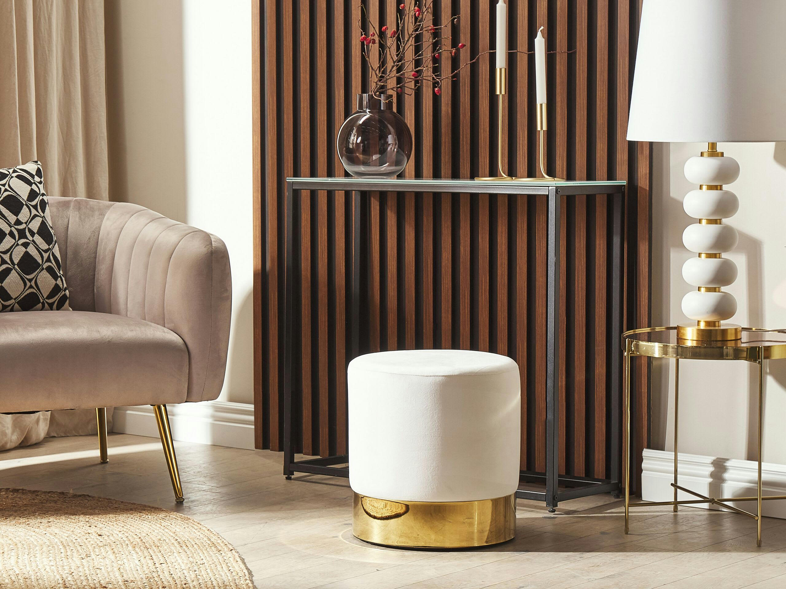 SOPHIA - Pouf en velours blanc ⌀ 39 cm