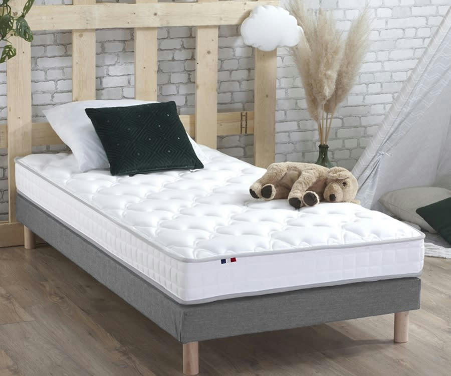ENSEMBLE ESSENCE - Ensemble matelas mousse et latex sommier gris 90x190