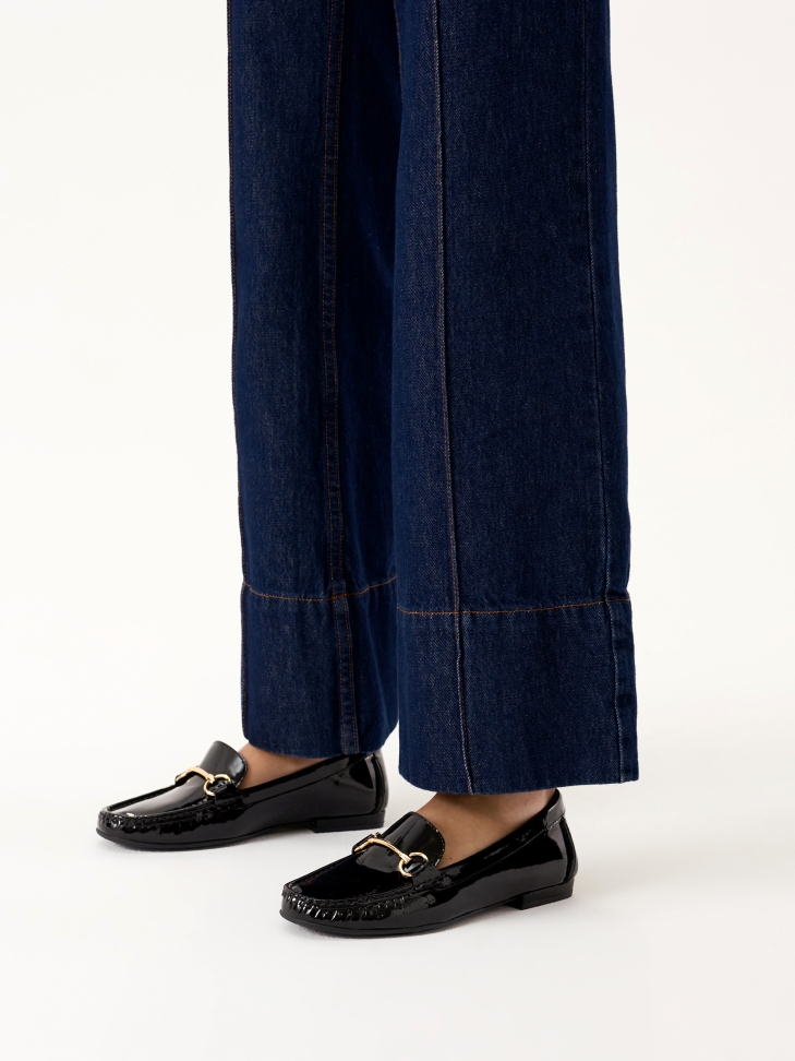 Women's patent leather black moccasins