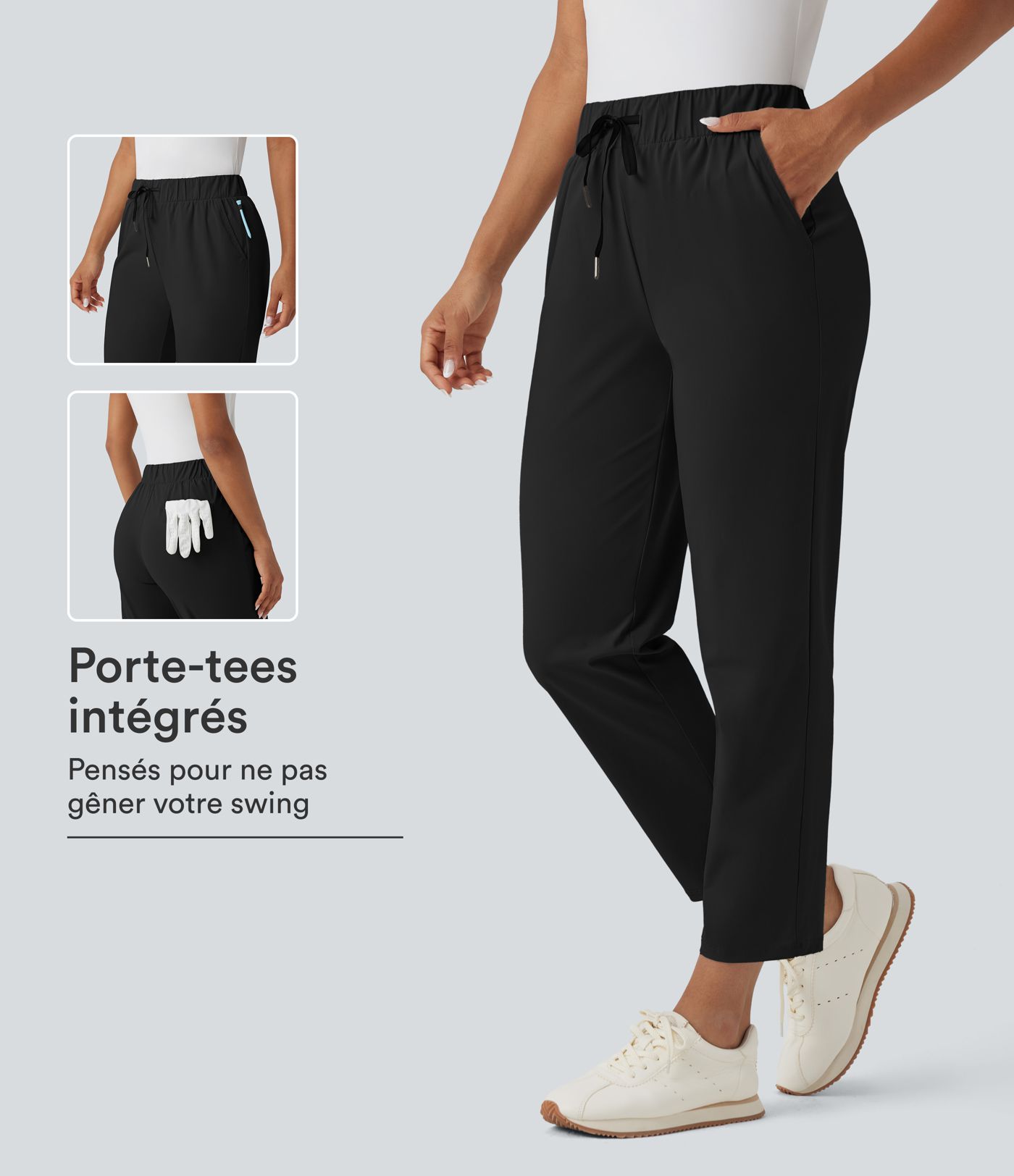 Pantalon golf fuselé taille haute cordon poches séchage rapide - Poche tee de golf