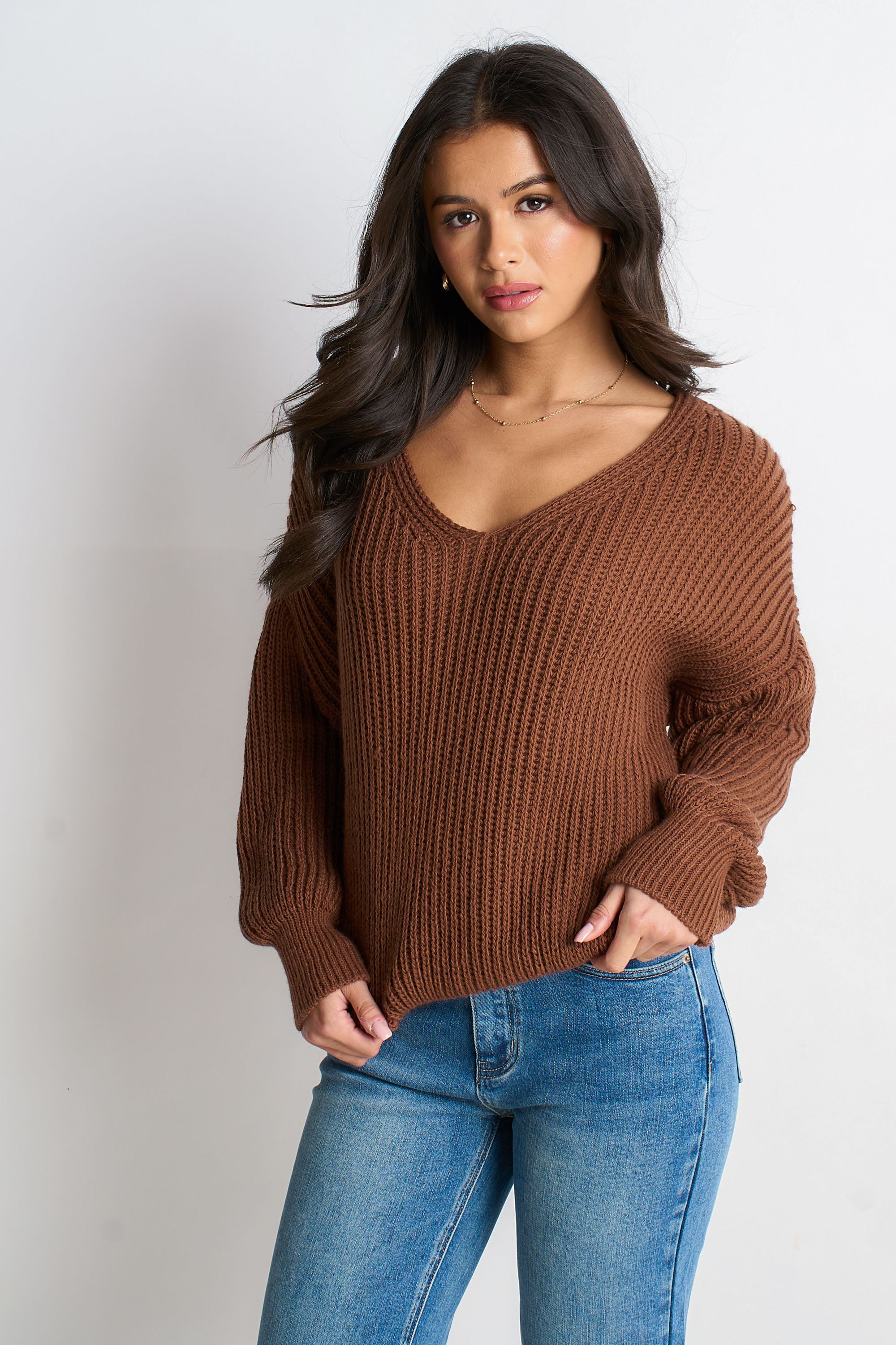 Gini London Brown Chunky Knit Oversized Jumper