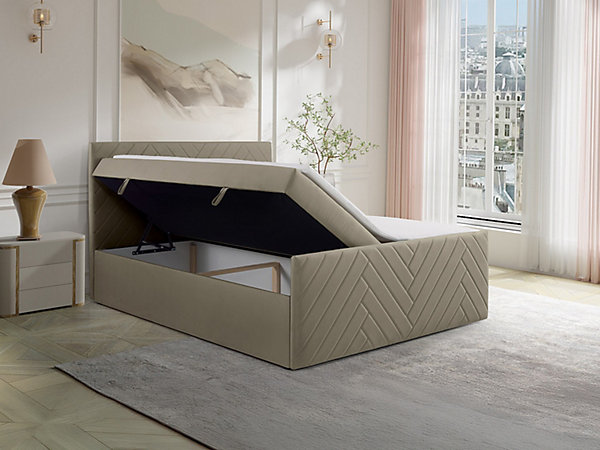 Ensemble complet literie déco tête de lit   sommiers coffre   matelas   surmatelas - 180 x 200 cm - Velours - Taupe - MAKANA de