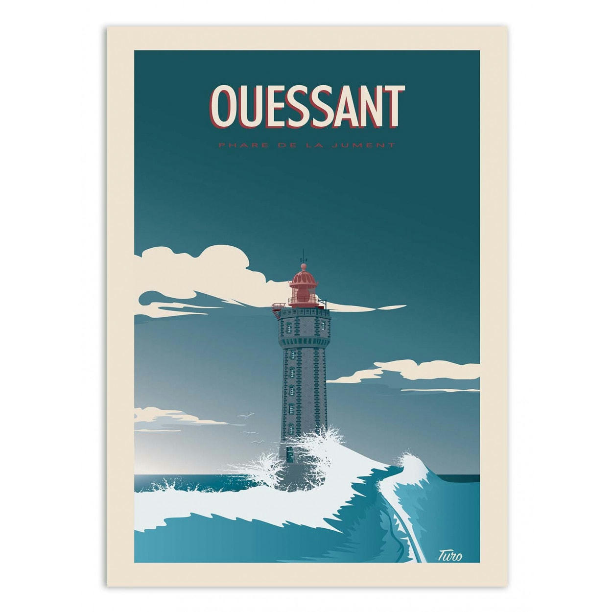 TUROMEMORIESSTUDIO - OUESSANT - TURO - Affiche d'art avec Cadre bois noir - 50 x 70 cm