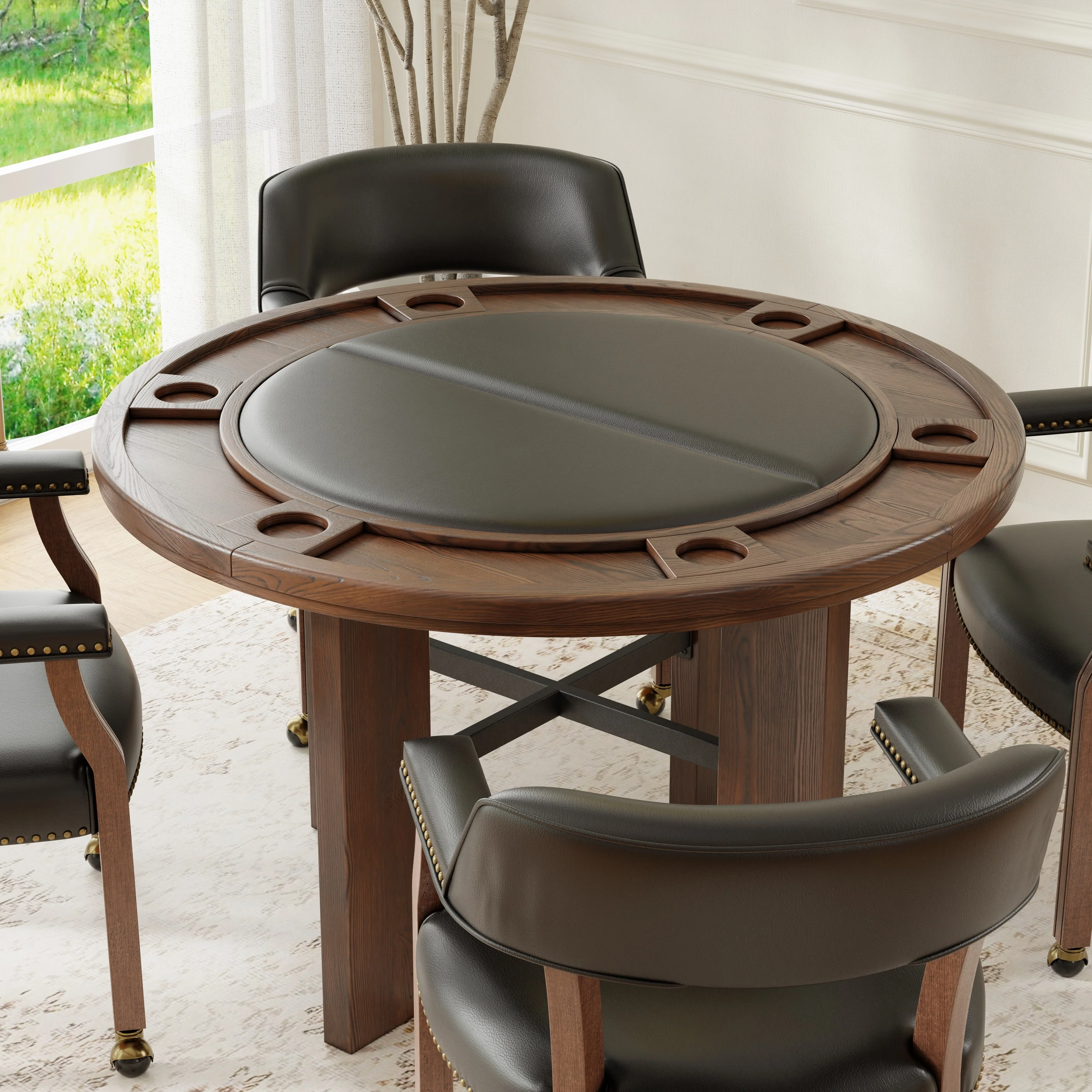Holliday 48-inch Dining and Poker Game Set in Walnut Finish