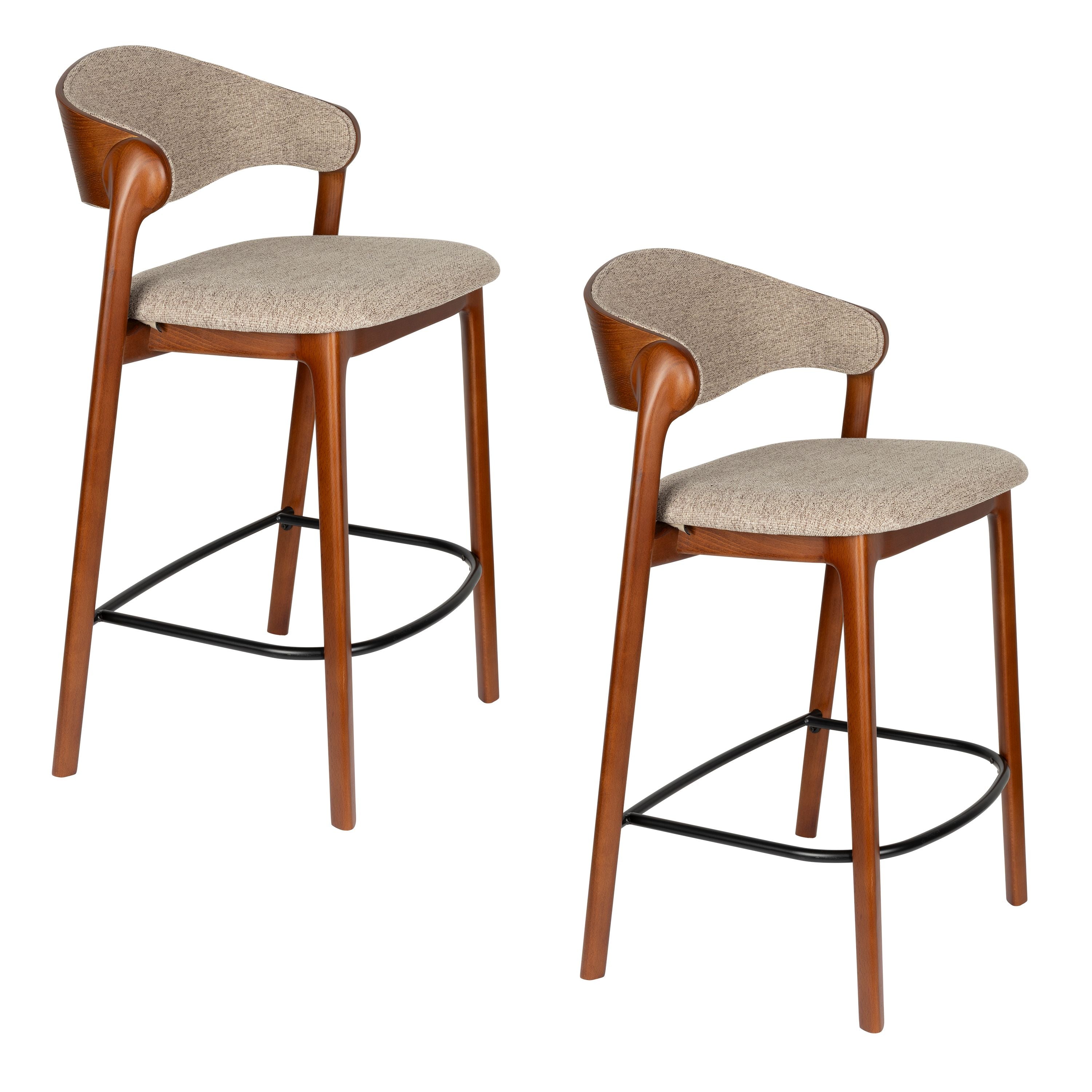 Dutchbone Babington Barkrukken rugleuning 66 cm Walnoot kleur - Set van 2
