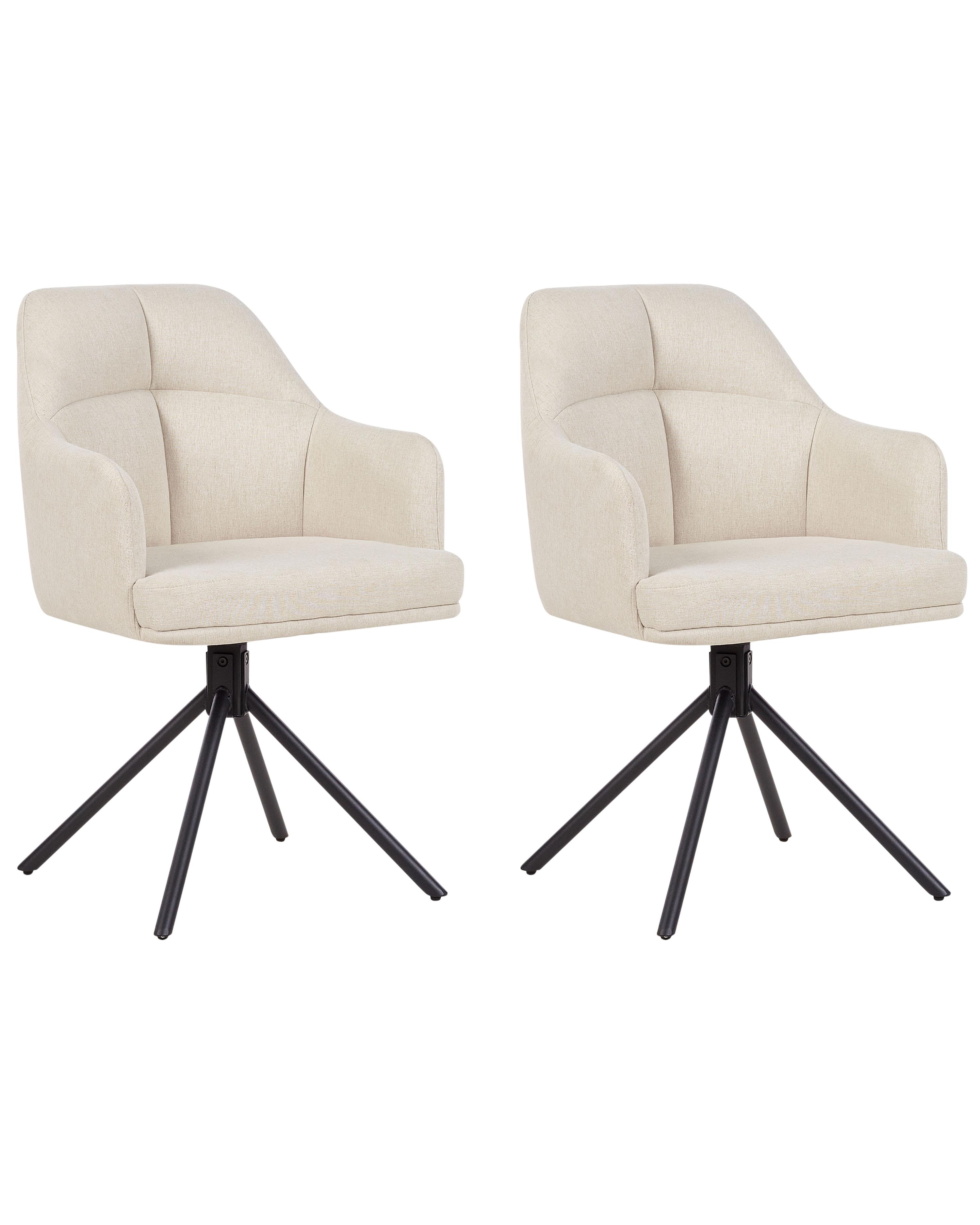 Set of 2 Dining Chairs Swivel MIRA Fabric Beige