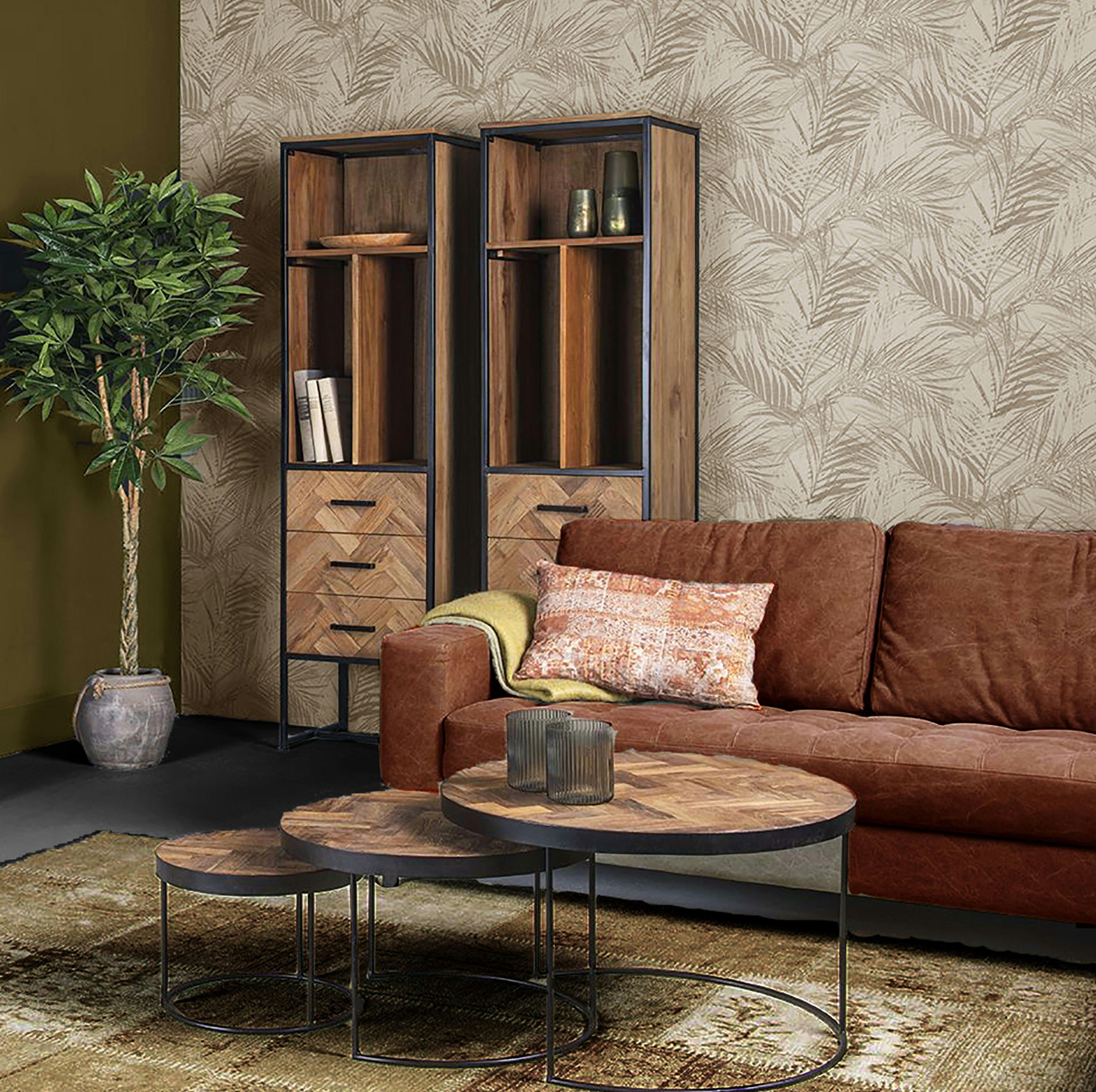 BIARRITZ - BIARRITZ-Buffet haut 3 tiroirs en Teck massif et métal noir