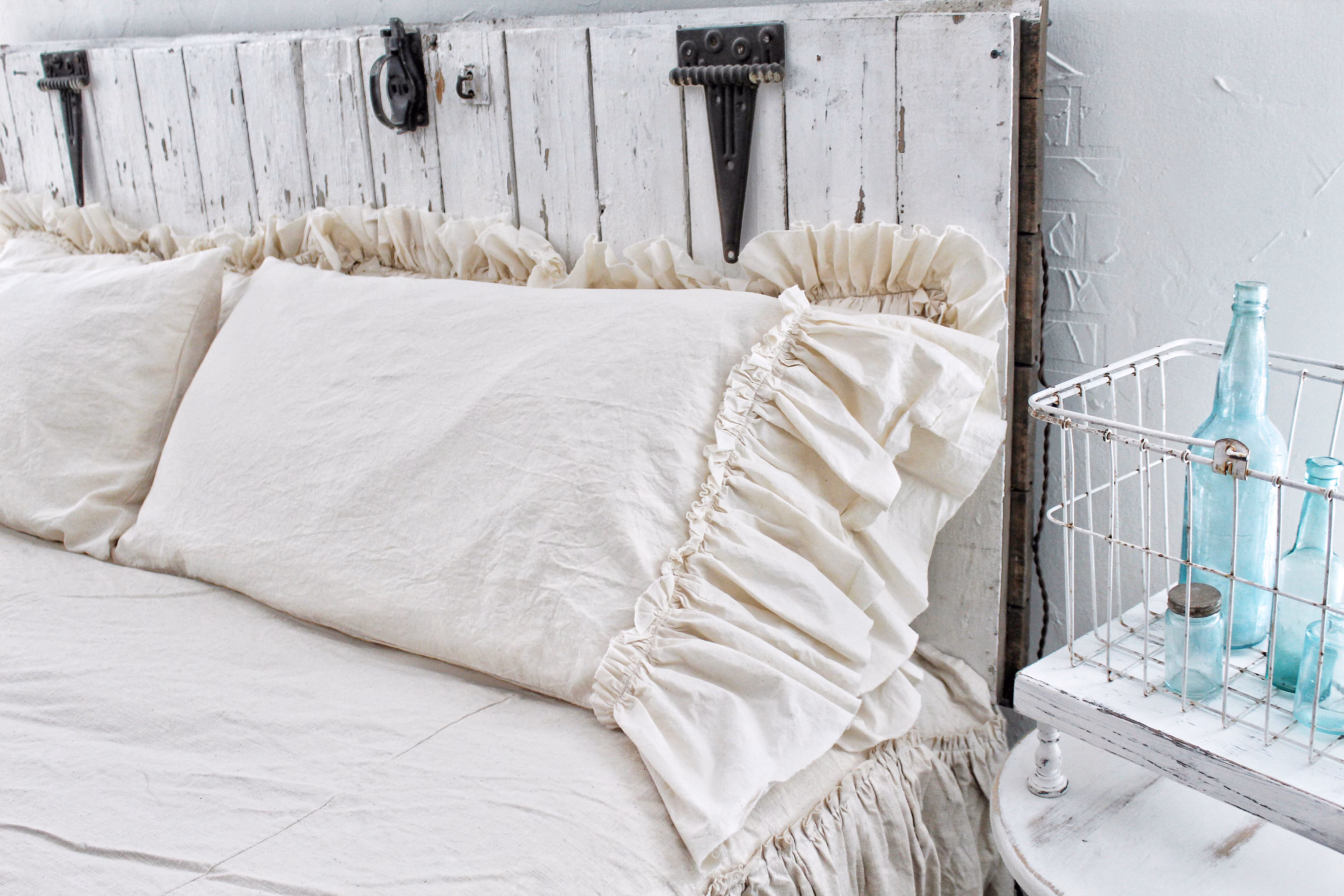 Ruffled Pillow Cases | Ruffled Shams | Pillow Cases | Farmhouse Linens | Pillow Cases | Linen Bedding | Shabby Chic Bedding