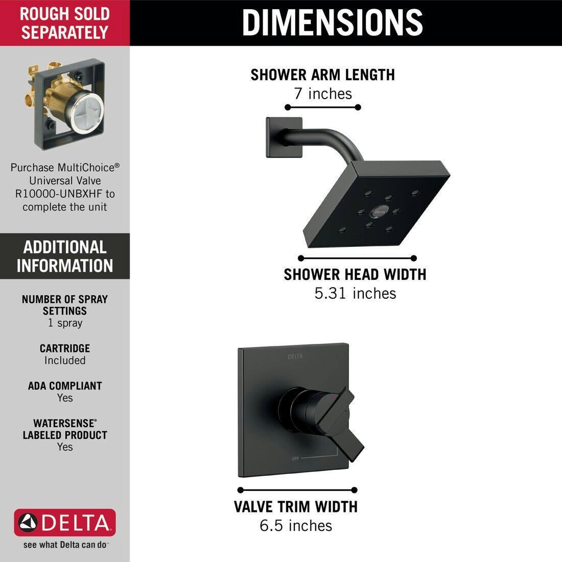 Delta Ara Monitor 17 Series H2Okinetic Shower Trim, Matte Black