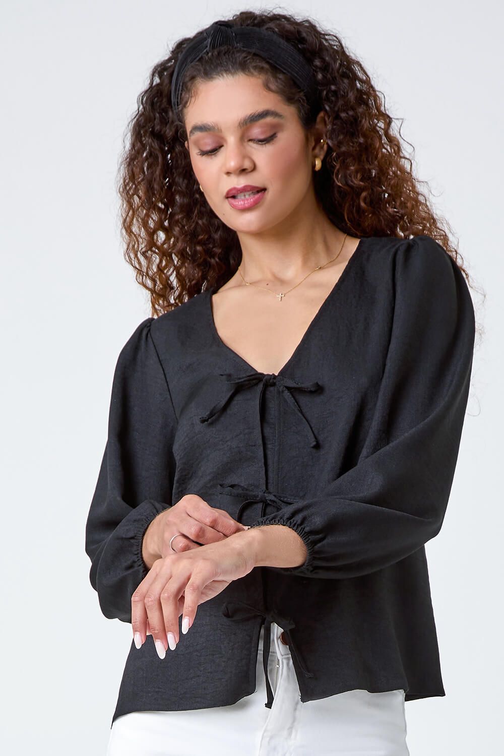 Roman Tie Front Woven Top