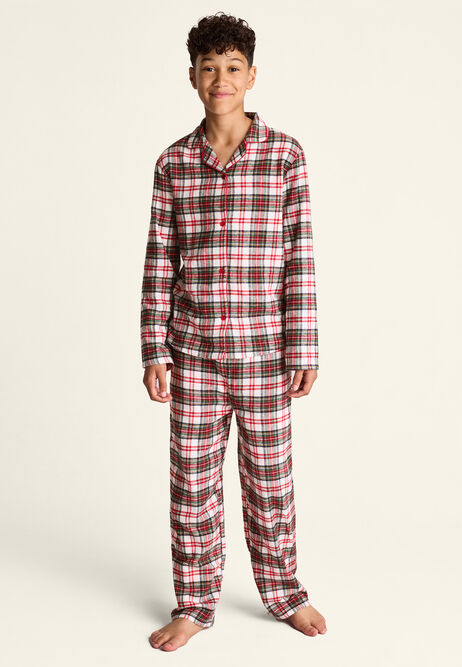 Unisex Kids Cream Check Print Cotton Family Pyjama Set
