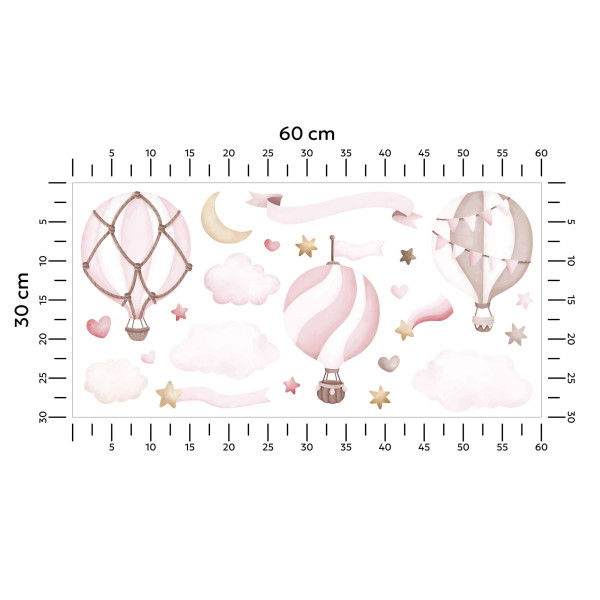 Naklejki Różowe balony w chmurach 60x30cm