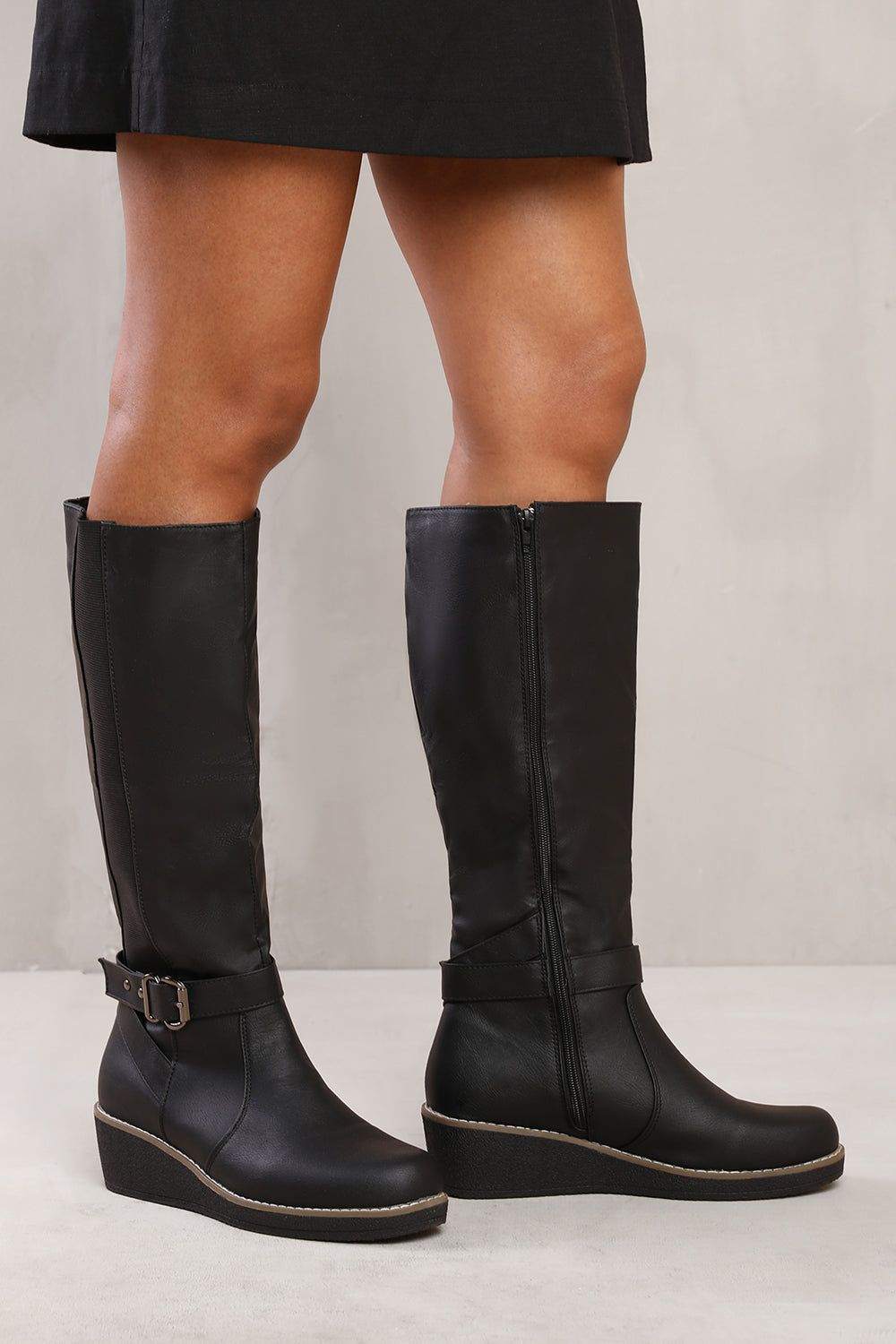 Where's That From Jacinta' Wedge Heel Knee High Boots With Elastic Panel