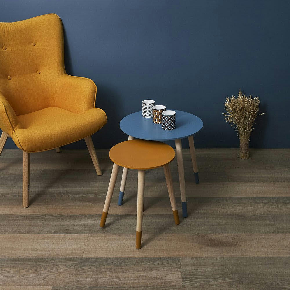 - Tables d'appoint gigognes bicolores bleu jaune - Lot de 2