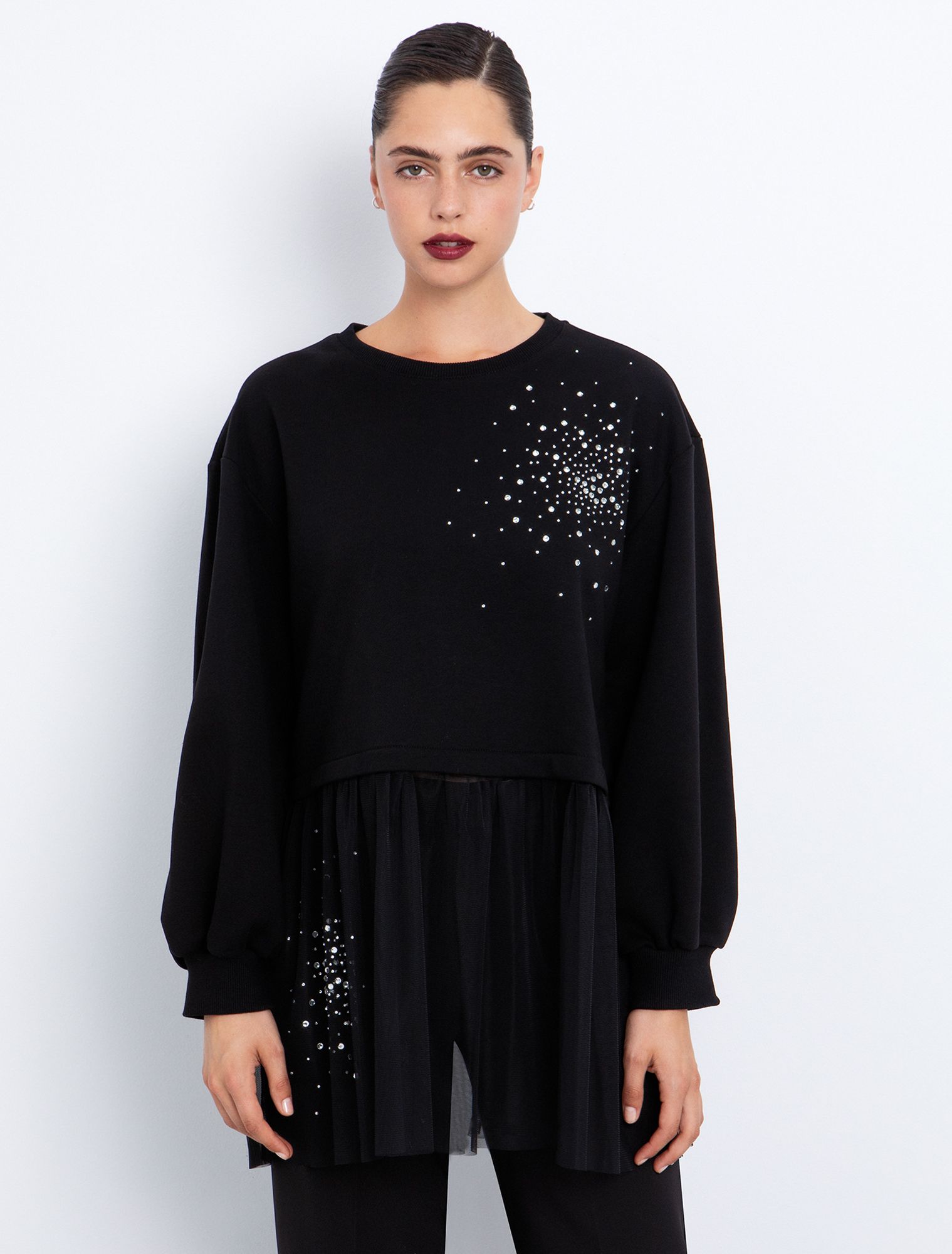 Μπλούζα με strass & τούλι