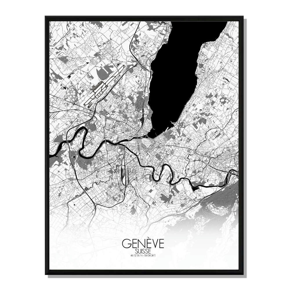 - Affiche Geneve Carte N&B 40x50