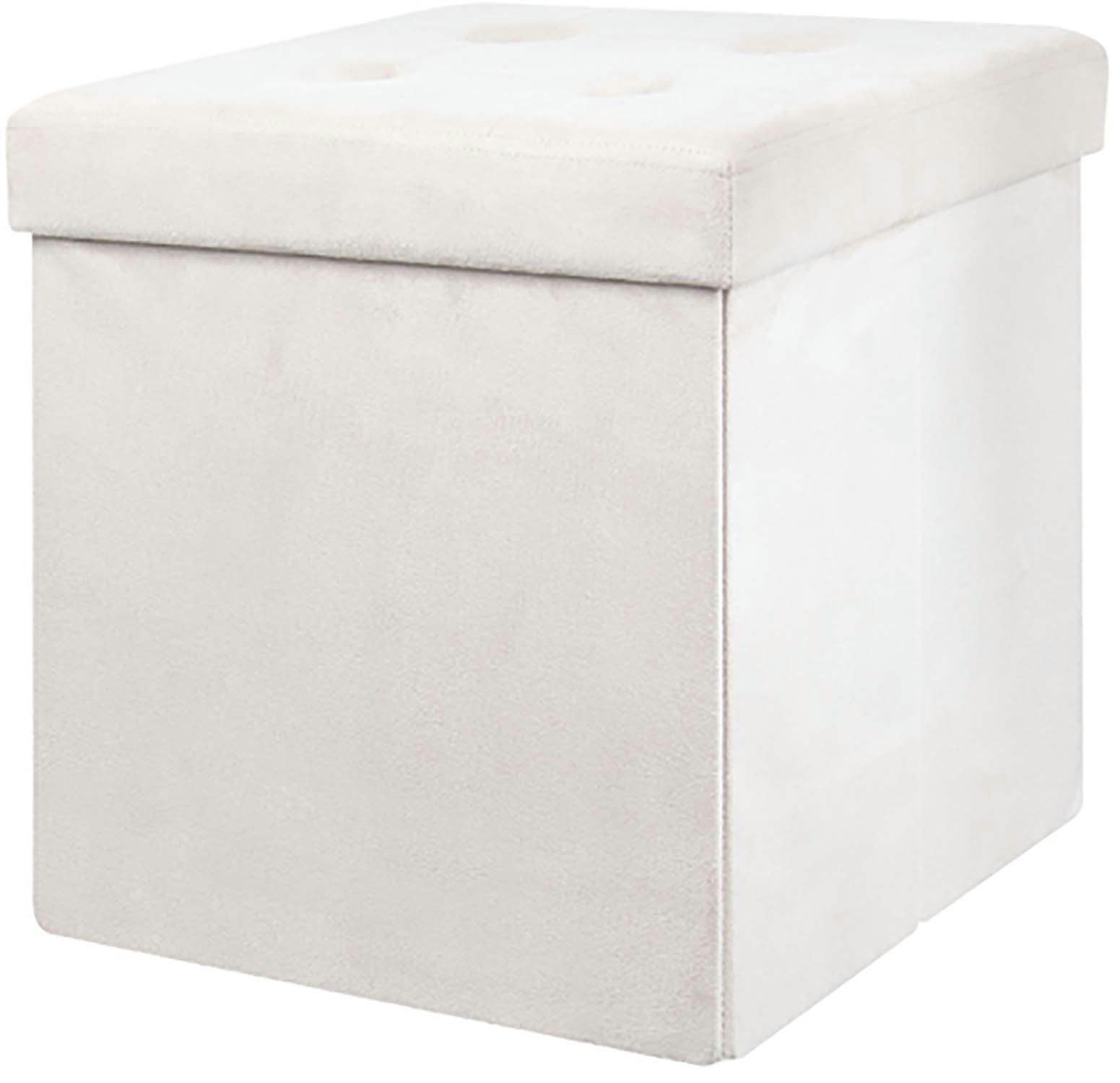 - Pouf coffre pliable en suédine assise capitonnée beige