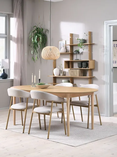 MARSTRAND L200/280 bord natur eg + 4 EJSING stole beige