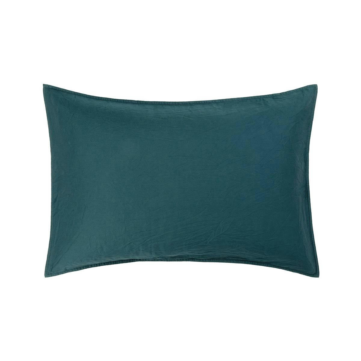 PALERME - Taie d'oreiller en satin de coton lavé vert 50 x 75 cm