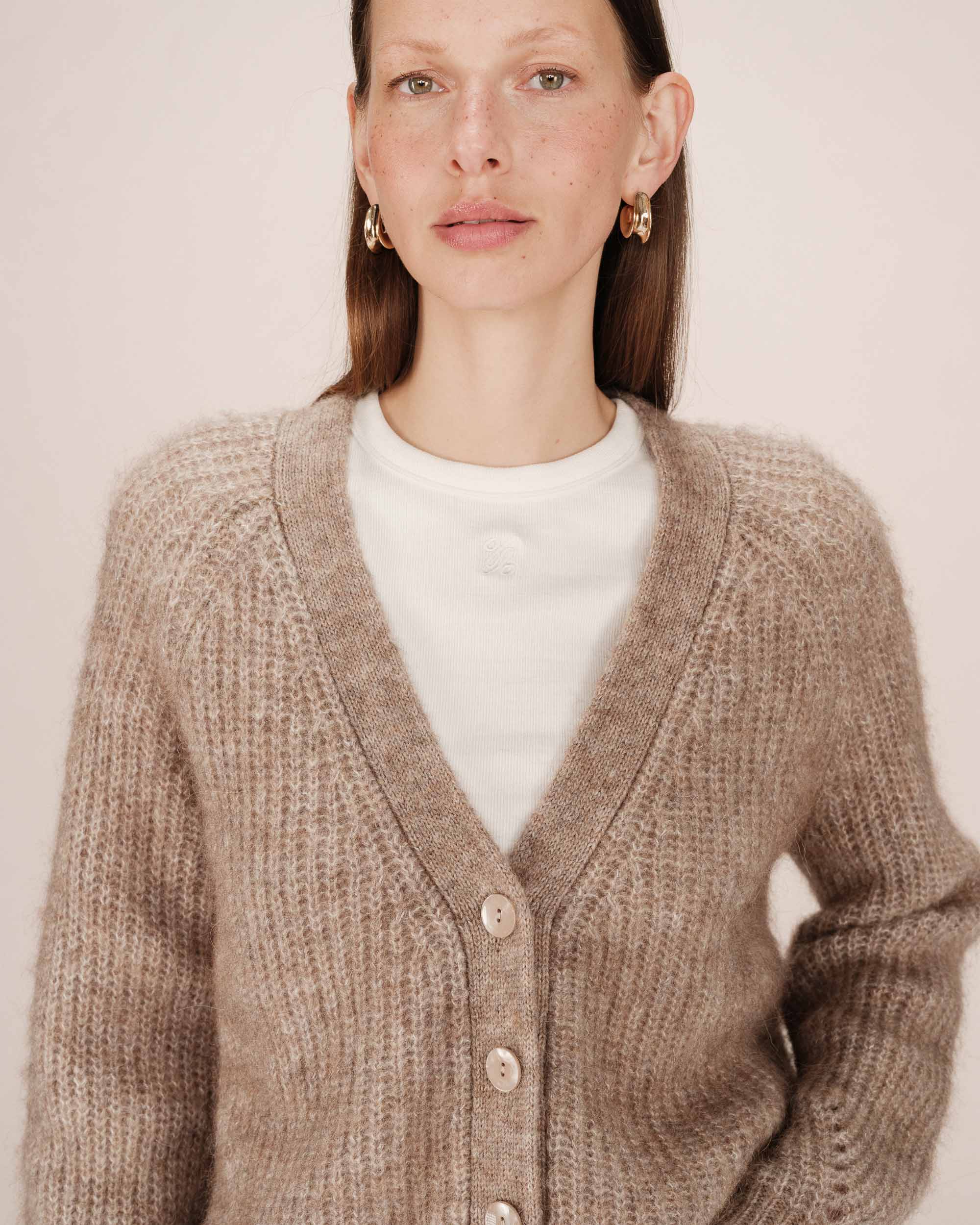 Cardigan laine et alpaga greige Saluda