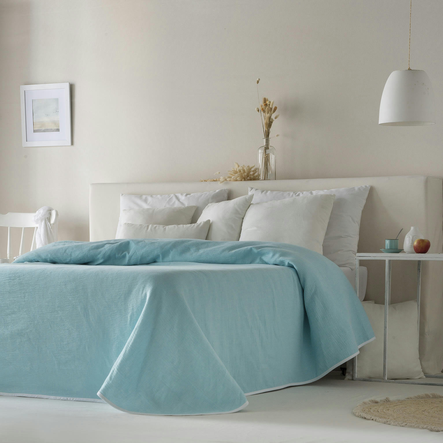 AURA - Couvre lit en coton eau de mer 235x270