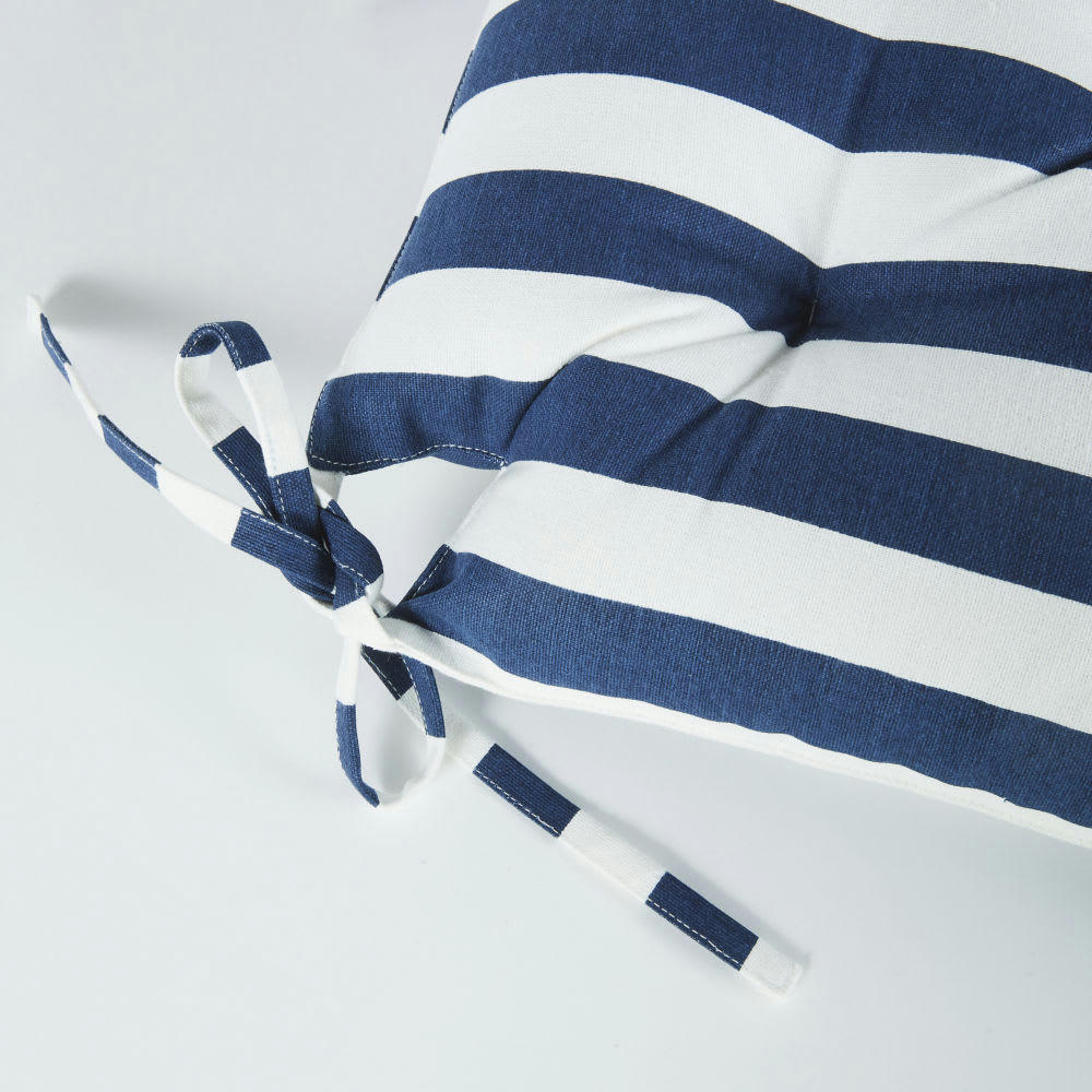 BASILE - Galette de chaise motif à rayures bleues 40x40