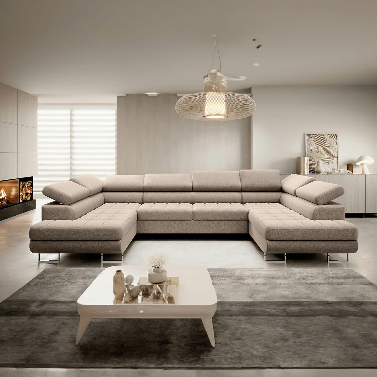 - Canapé en u 5 places convertible taupe