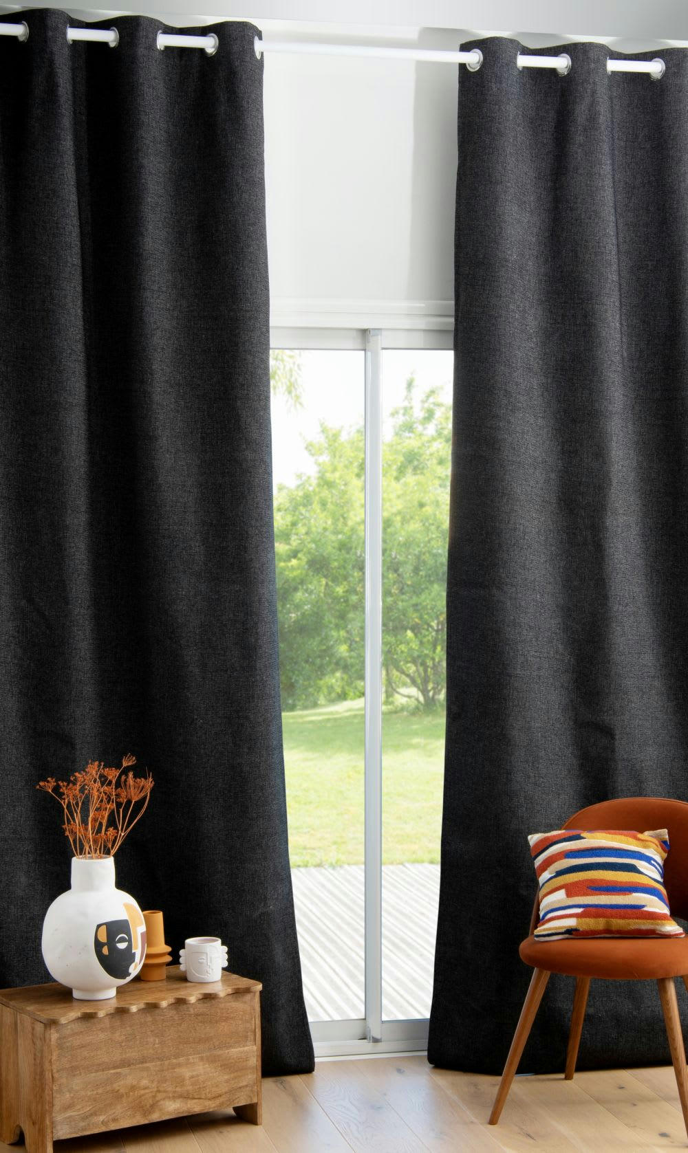 - Rideau à œillets occultant gris anthracite à l'unité 140x300