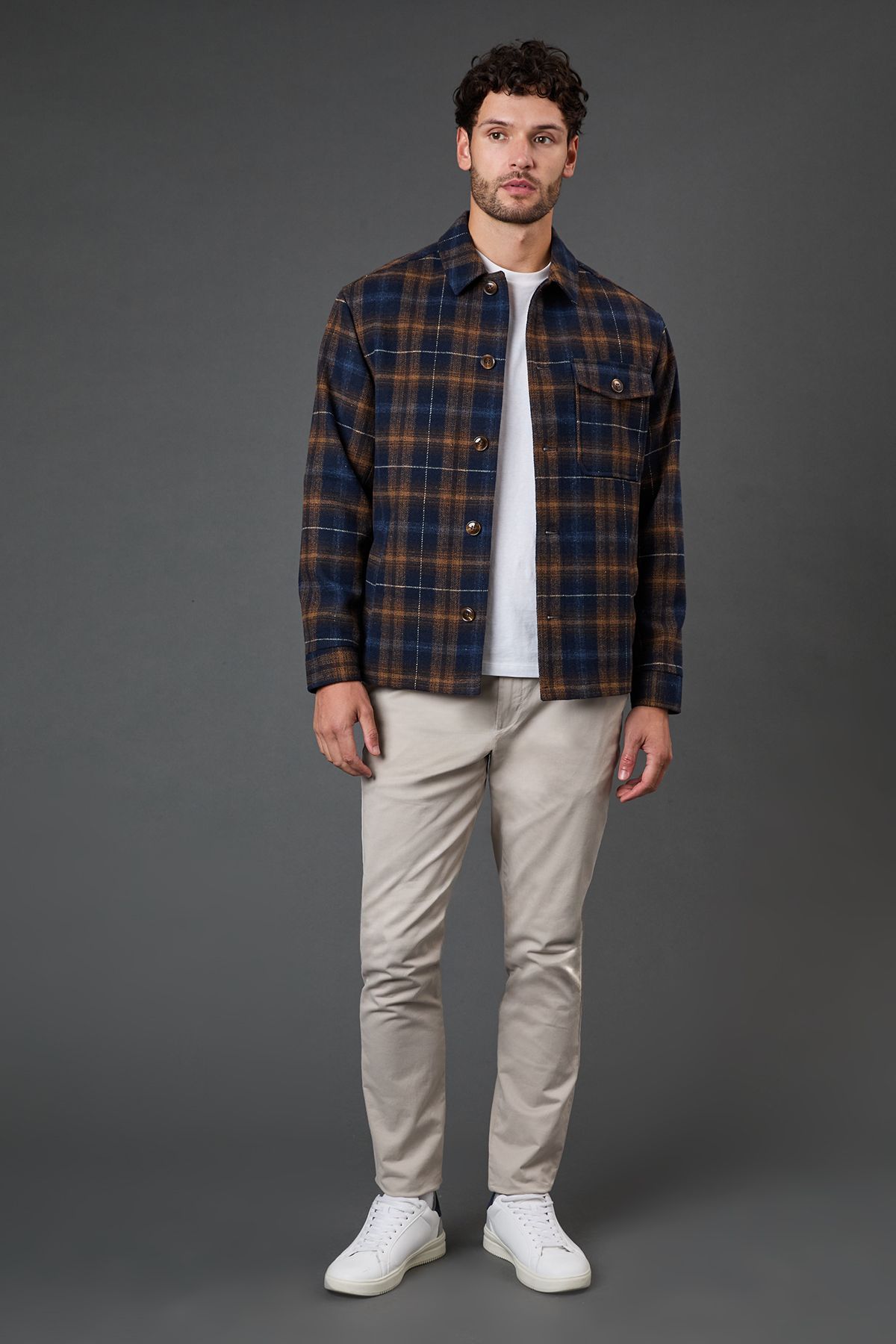 Burton Navy Check Wool Look Short Jacket