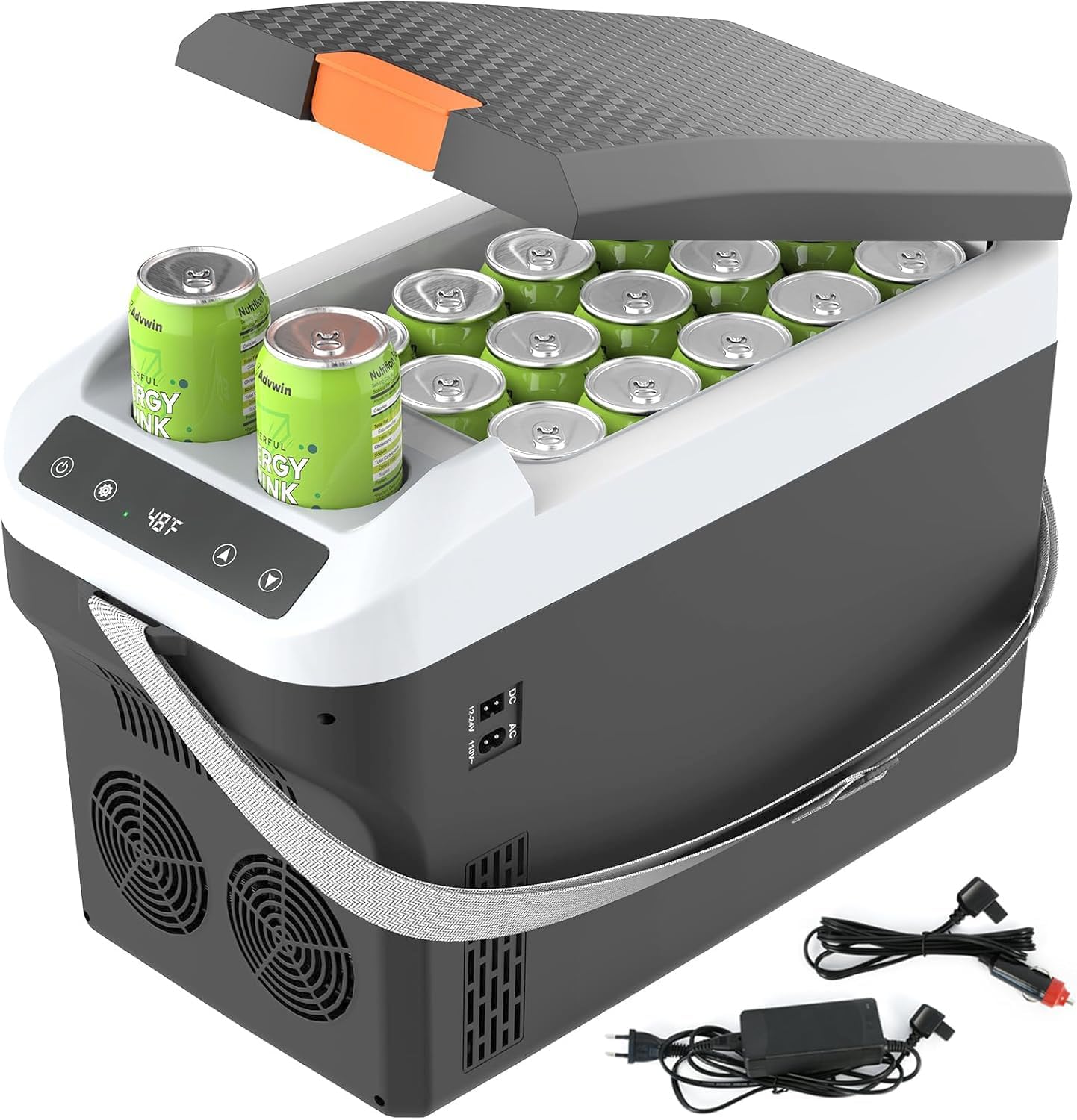 advwin 12 Volt Car Refrigerator Electric Cooler/Warmer, Plug In Car Cooler with 110V AC Home Power Cord & 12V Car Adapter, Portable Refrigerator for Camping, Travel, RV (22L, Dark Grey)