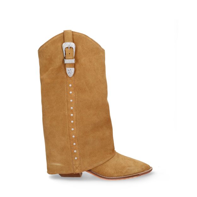 Beige suède cowboylaarzen met flap