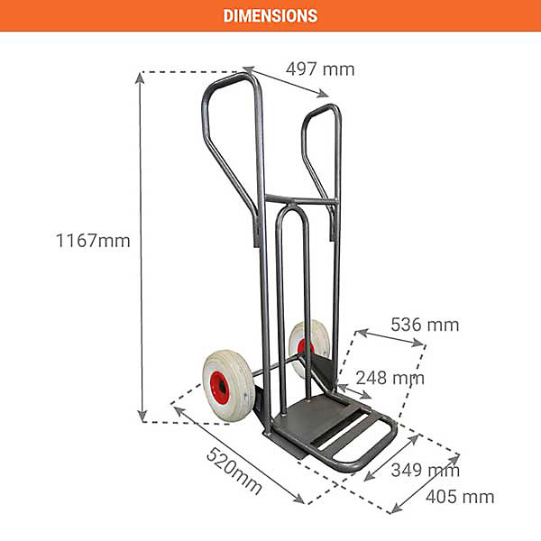 Diable - Pelle fixe 238x405mm - charge 250kg - Roues increvables non tachantes silenc. - DVPF2-RINC-BR
