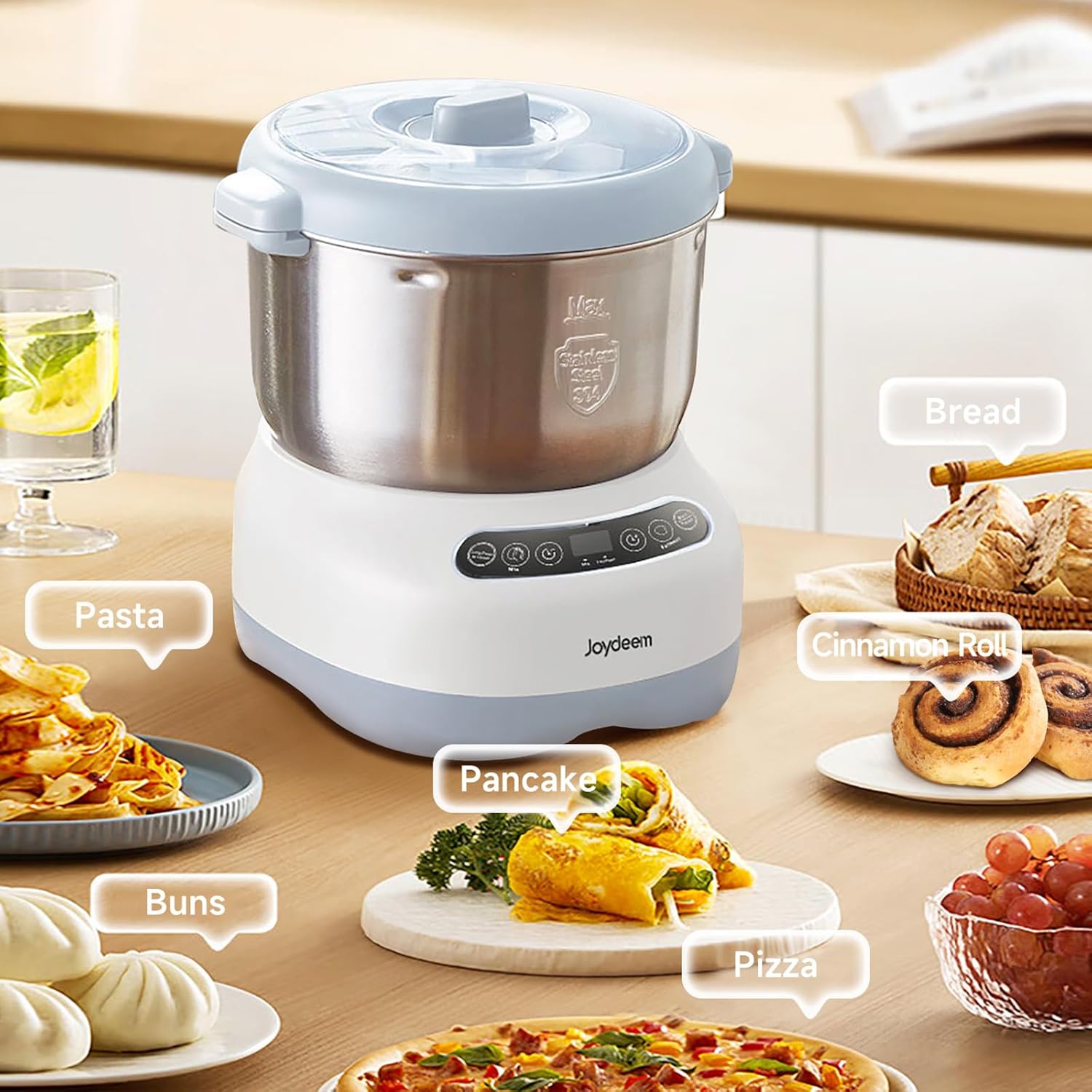 Joydeem Electric Dough Maker with Ferment Function, Microcomputer Timing, Face-up Touch Panel, 7.4Qt, 304 Stainless Steel, JD-HMJ7L
