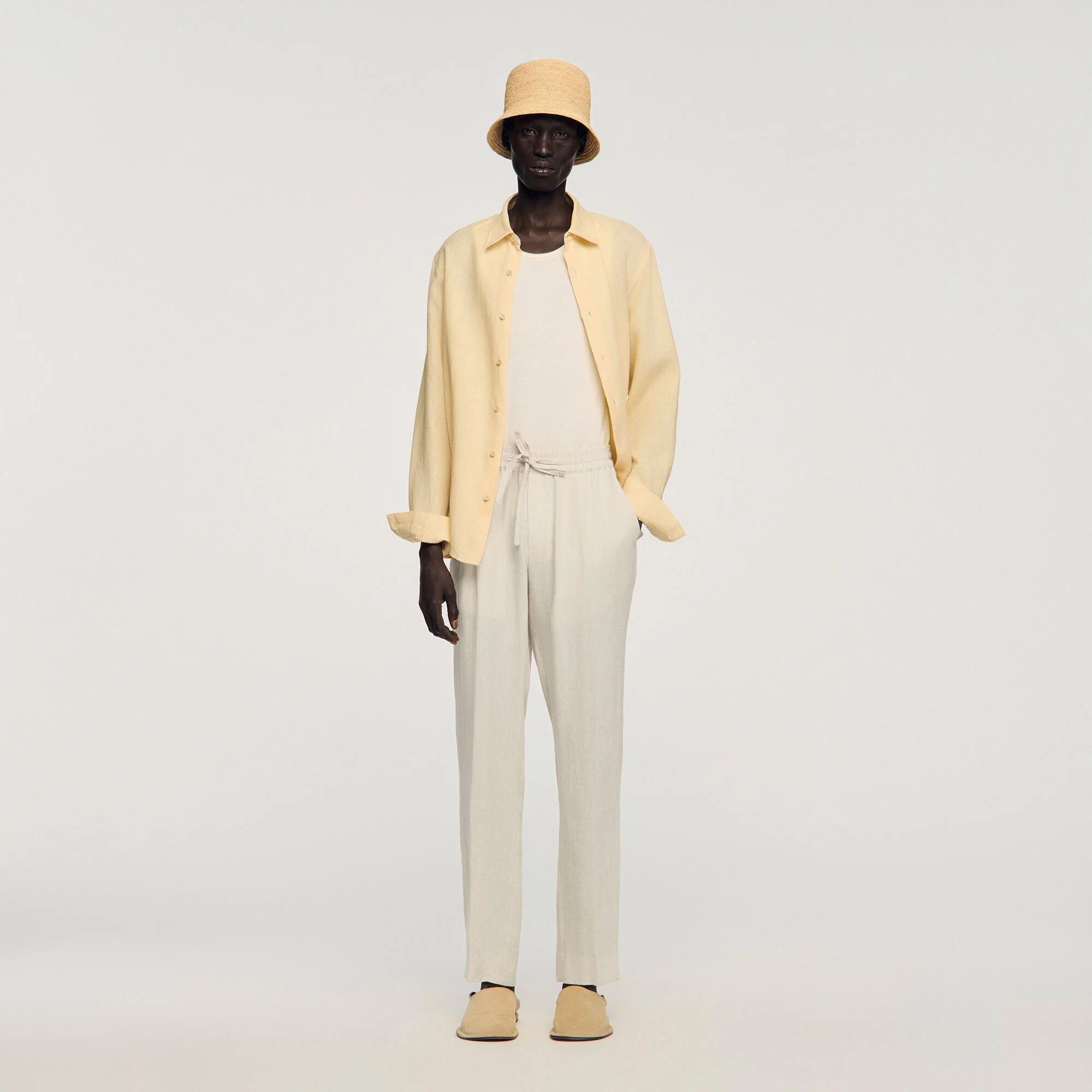 Pantalon en lin élastiqué